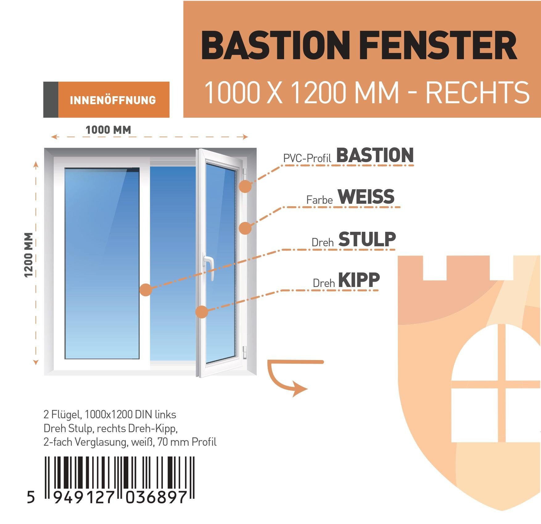 SN DECO GROUP Kunststofffenster Fenster 2 Flügel, 1000x1200, 2-fach Verglasung, weiß, 70 mm Profil, (Set), RC2 Sicherheitsbeschlag, Hochwertiges 5-Kammer-Profil