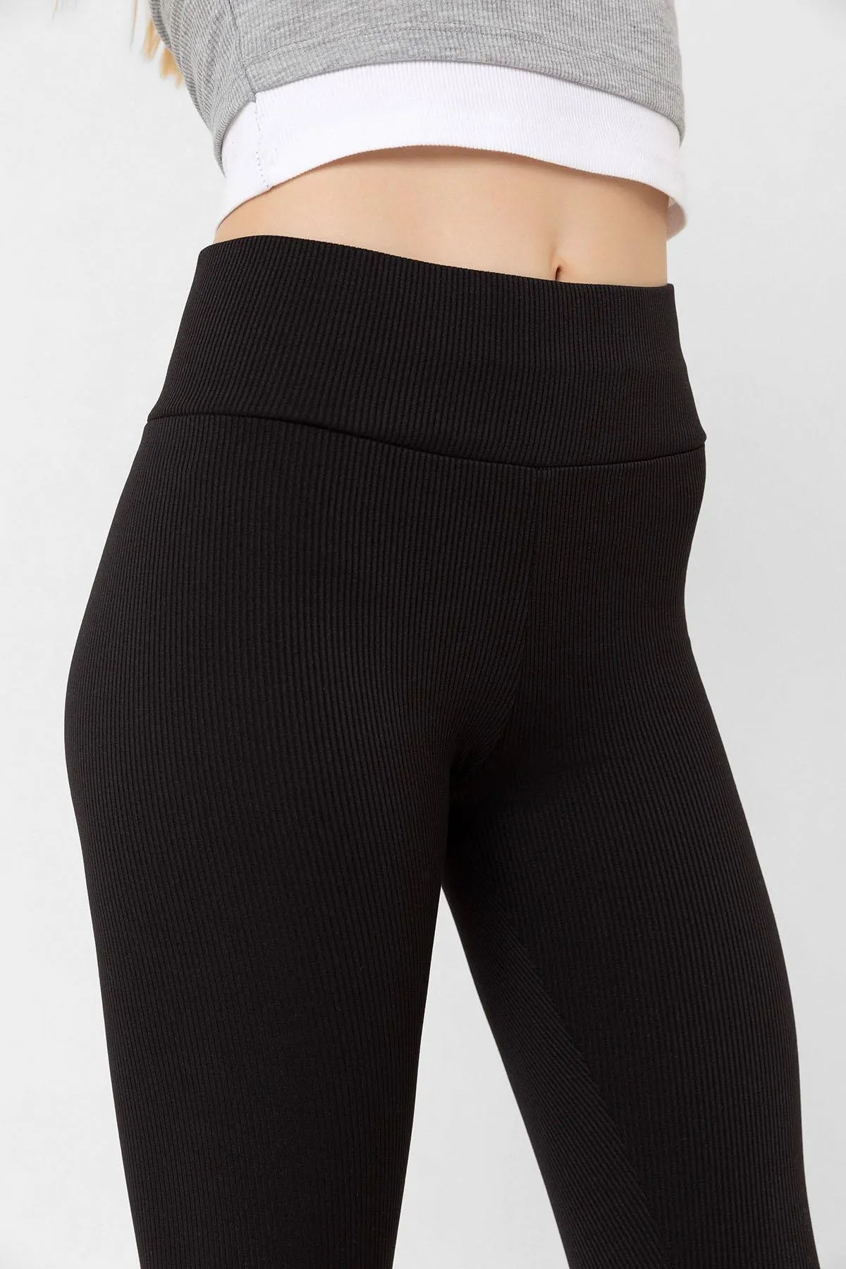 Domoda  Schwarze Fleece-Innenseite, elastische, erhöhte, gerippte, kombinierte Interlock-Winter-Strickstrumpfhose