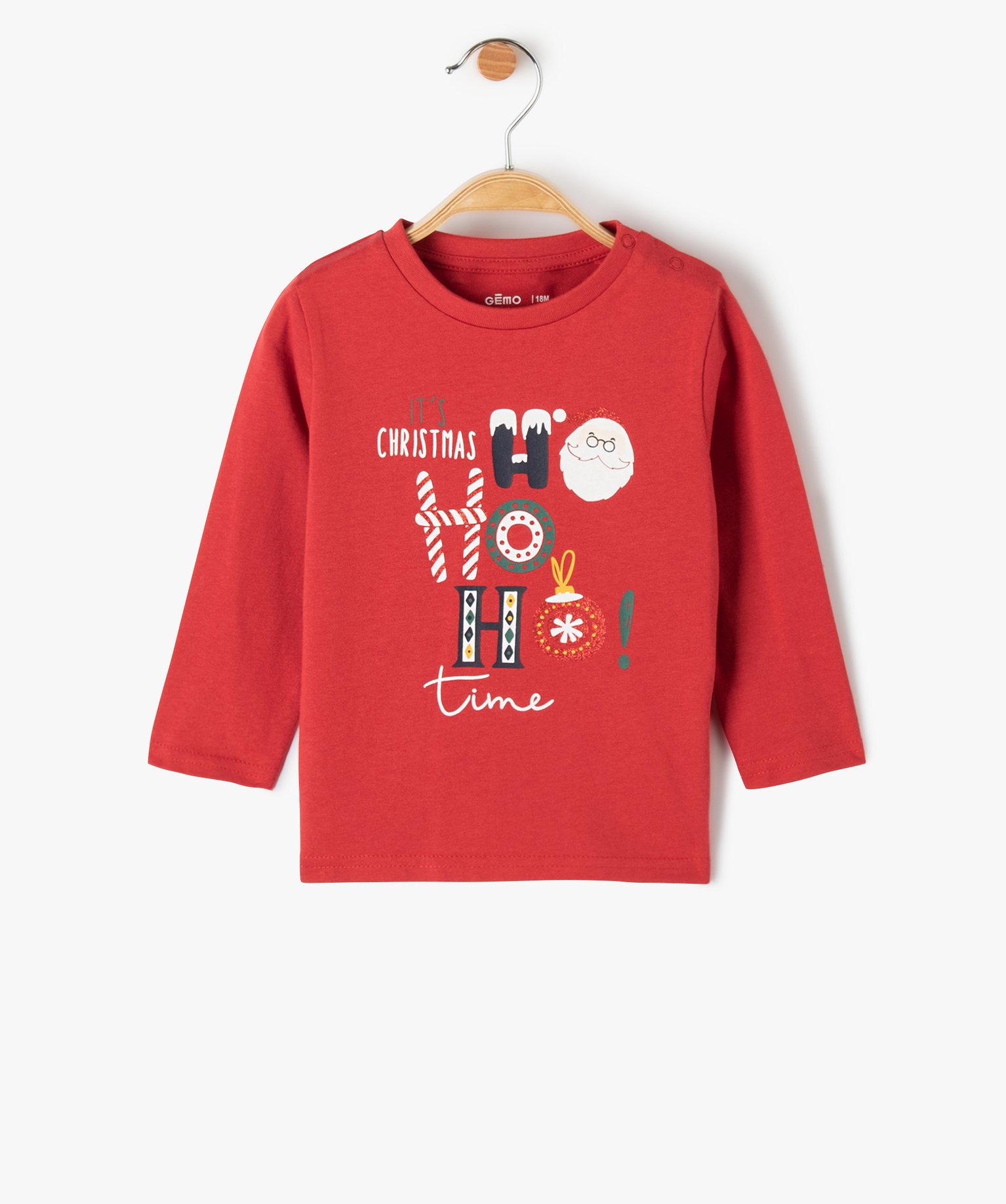 Tee-shirt bébé à manches longues avec motifs de Nol rouge | GEMO