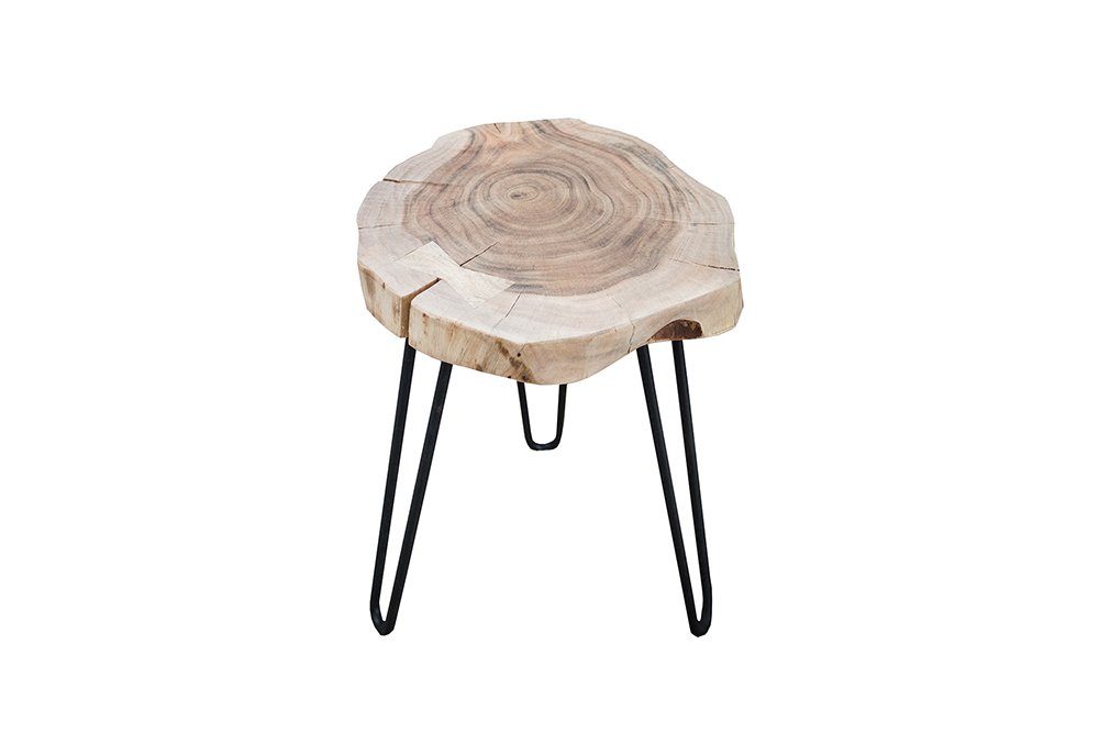 riess-ambiente Beistelltisch GOA Ø40cm natur / schwarz (Einzelartikel, 1-St), Massivholz · rund · Hairpin Legs aus Metall · Baumscheibe · Baumstamm