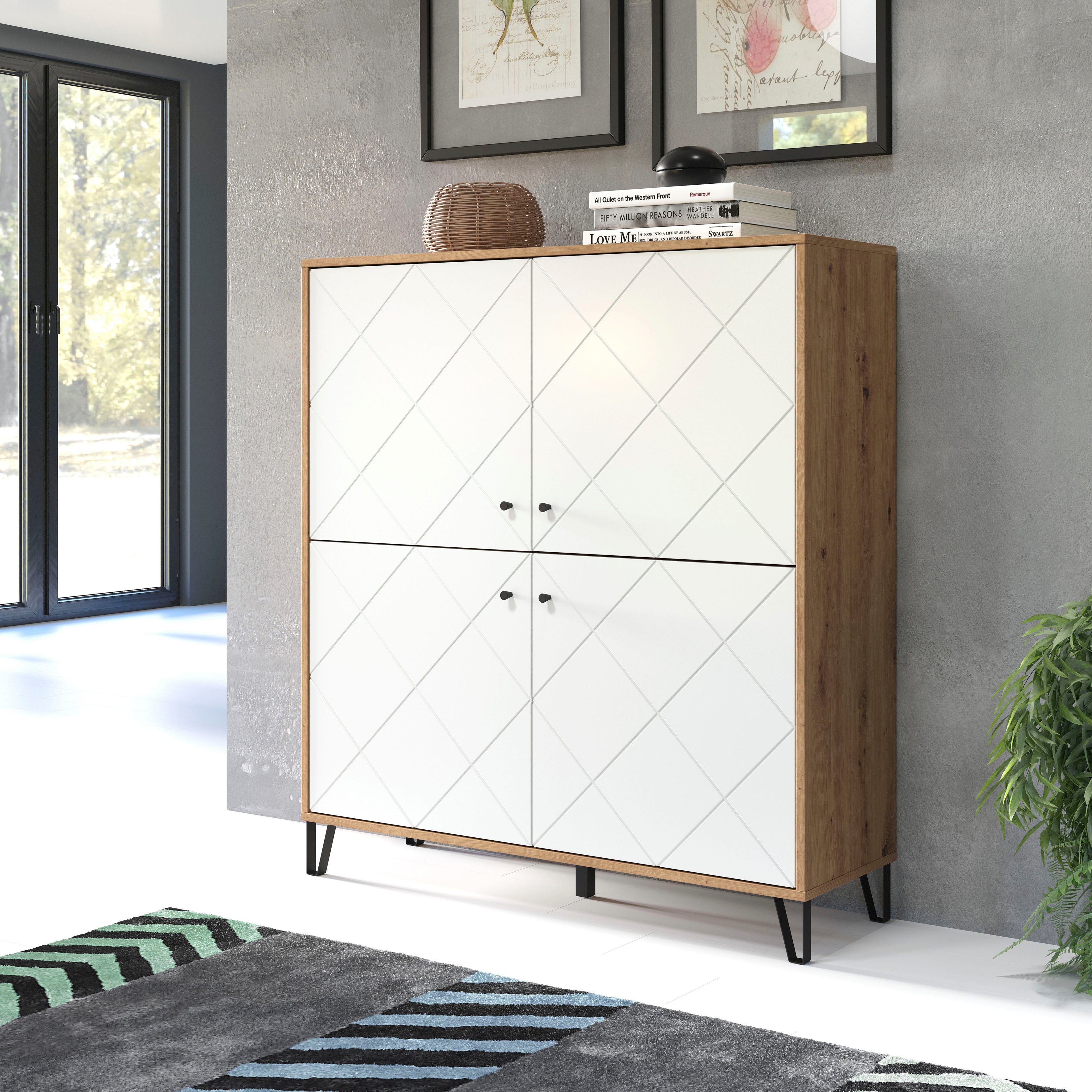 Places of Style Highboard Tarragona, Fräsungen in Rautenoptik