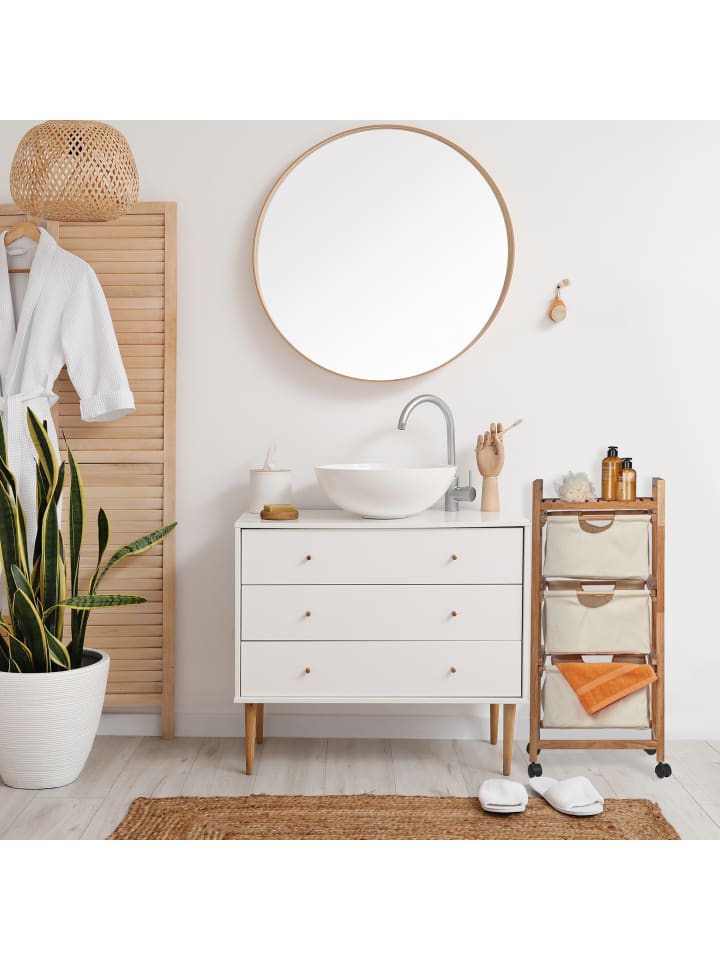 relaxdays Badregal mit Wäschekorb in Natur/ Beige - (B)43,5 x (H)96 x (T)33,5 cm günstig kaufen onesize