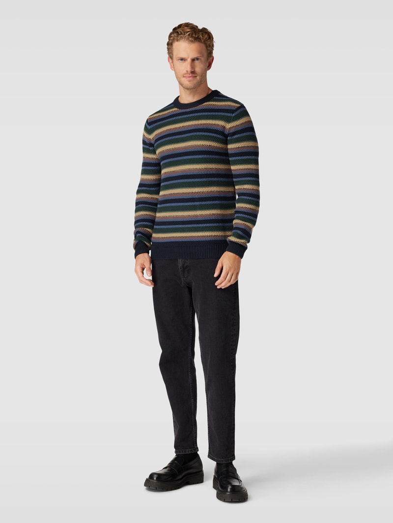 Strickpullover mit Rundhalsausschnitt Modell 'SOHO' in dunkelblau