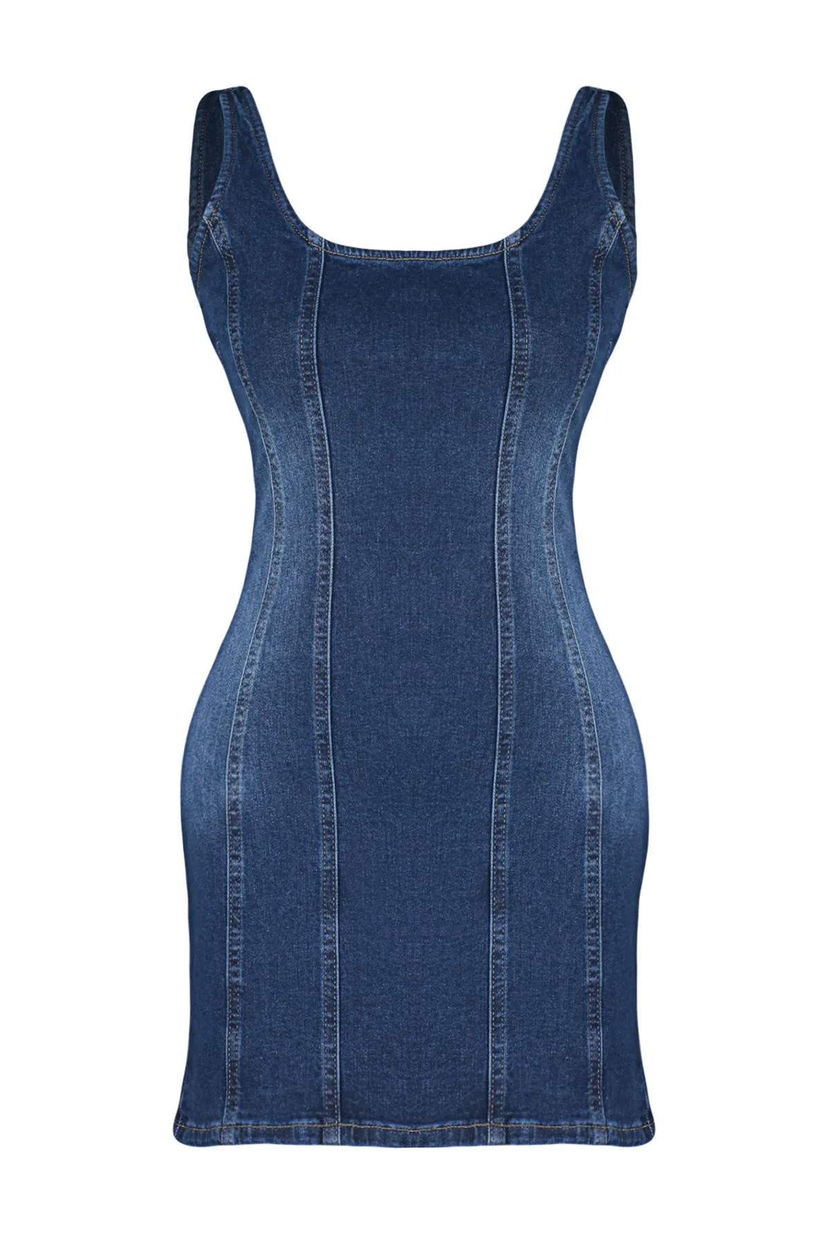 Trendyol Collection  Blaues, eng anliegendes Mini-Jeanskleid mit Nähten TWOSS24EL00284