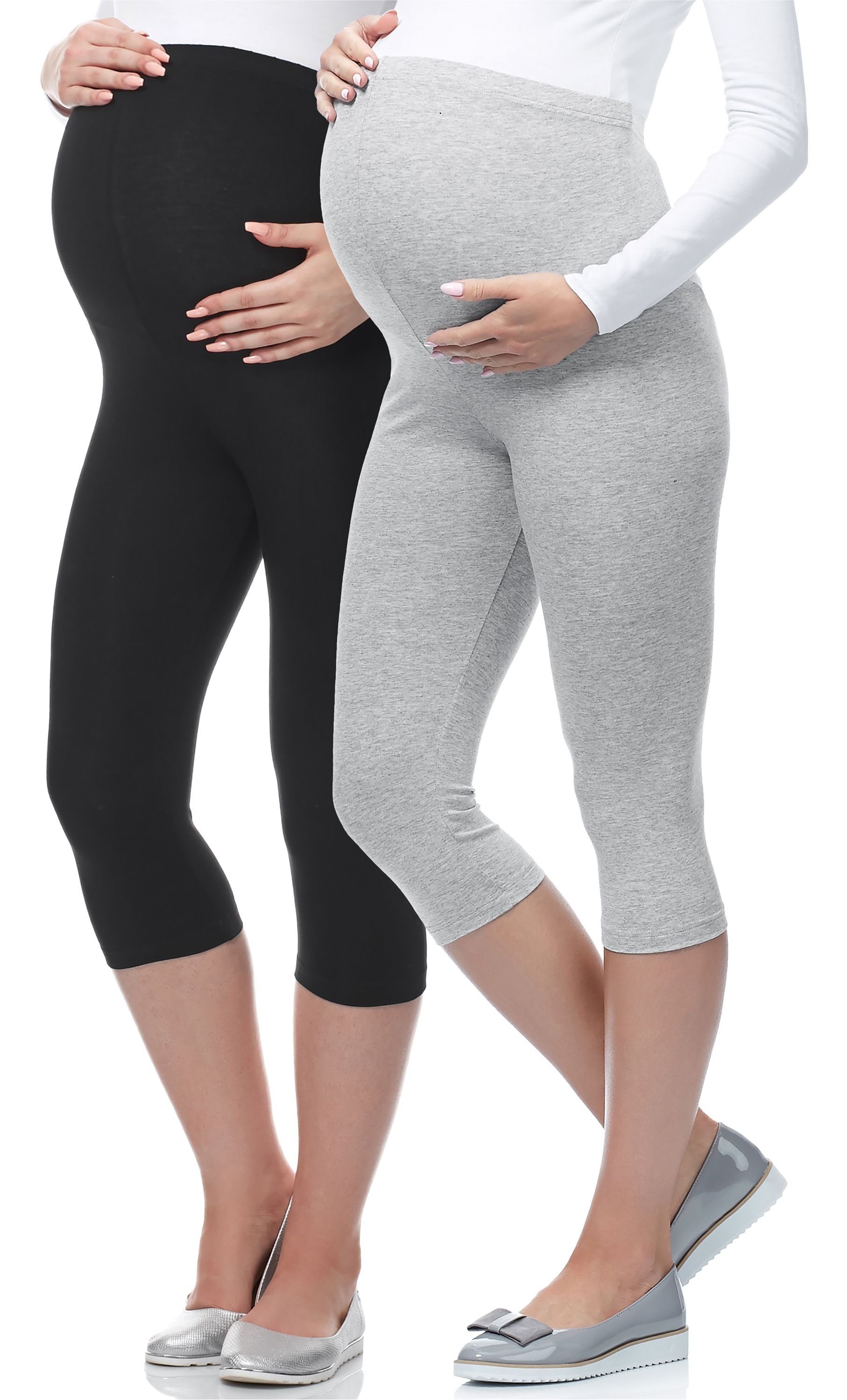Be Mammy Umstandsleggings 3/4 Umstandsleggings aus Viskose BE-03 2er Pack (2-tlg) elastischer Bund