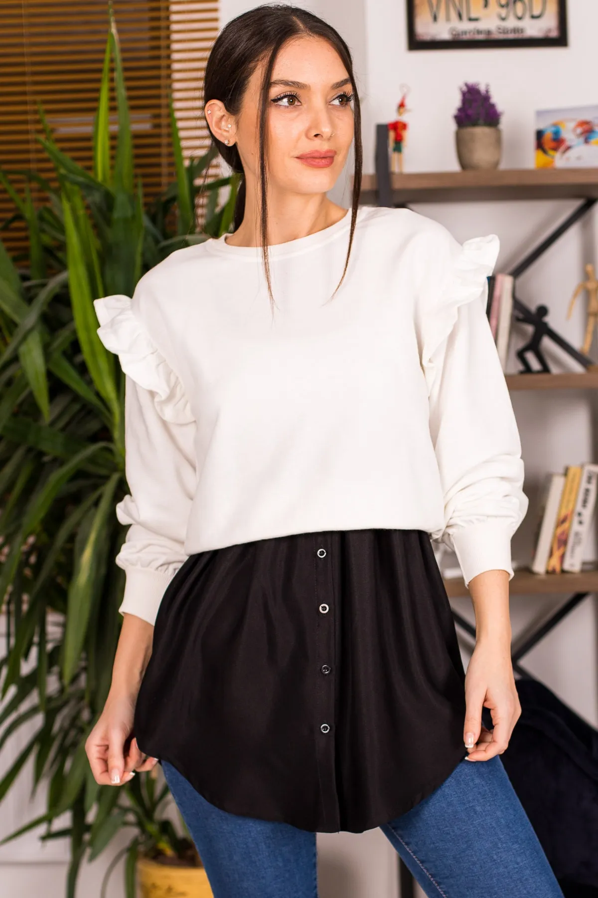 armonika  Schwarzer Hemdrock mit elastischer Taille für Damen, Arm-22K001105