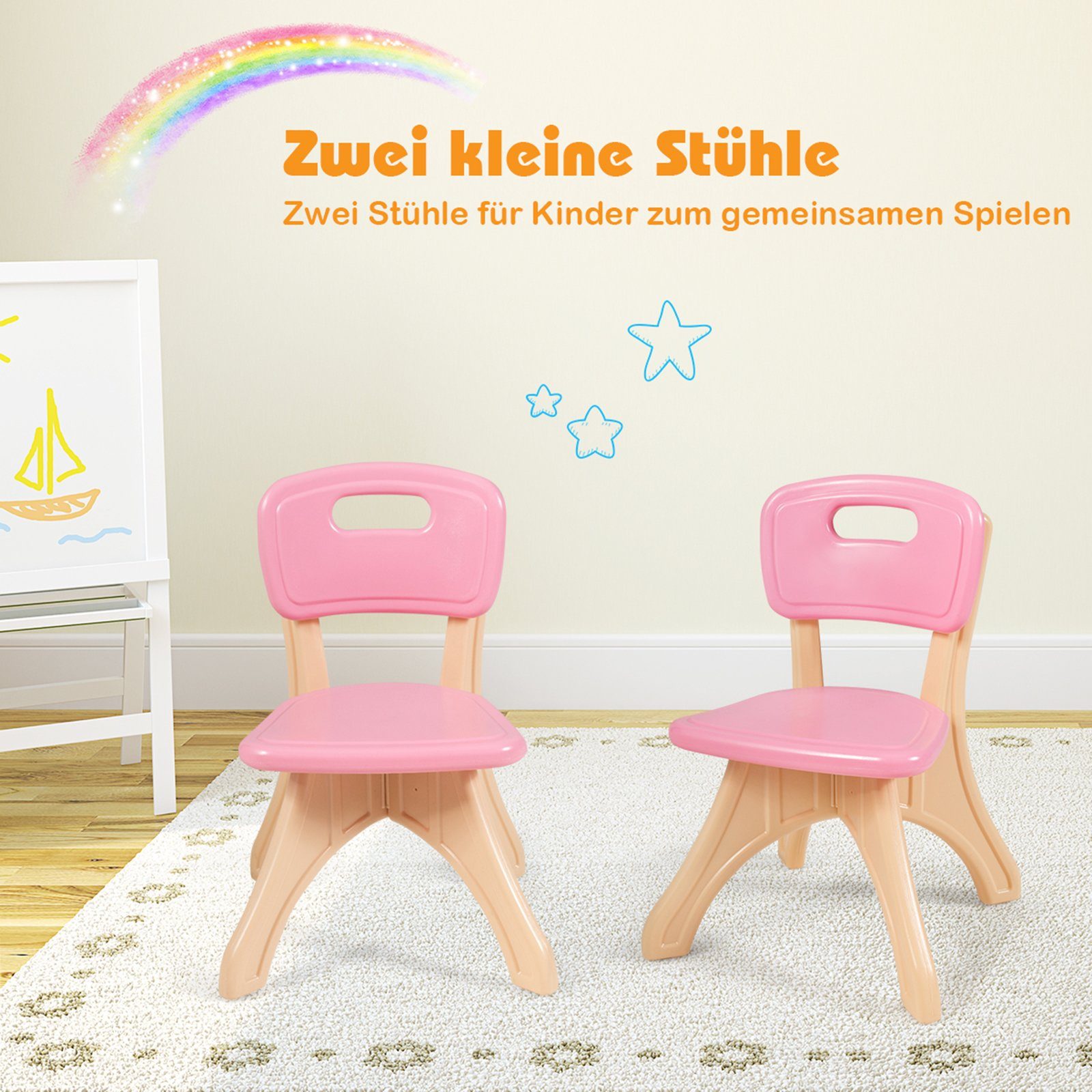 COSTWAY Kindersitzgruppe, mit 2 Stühlen&Kindertisch, mit Stauraum, Kunststoff
