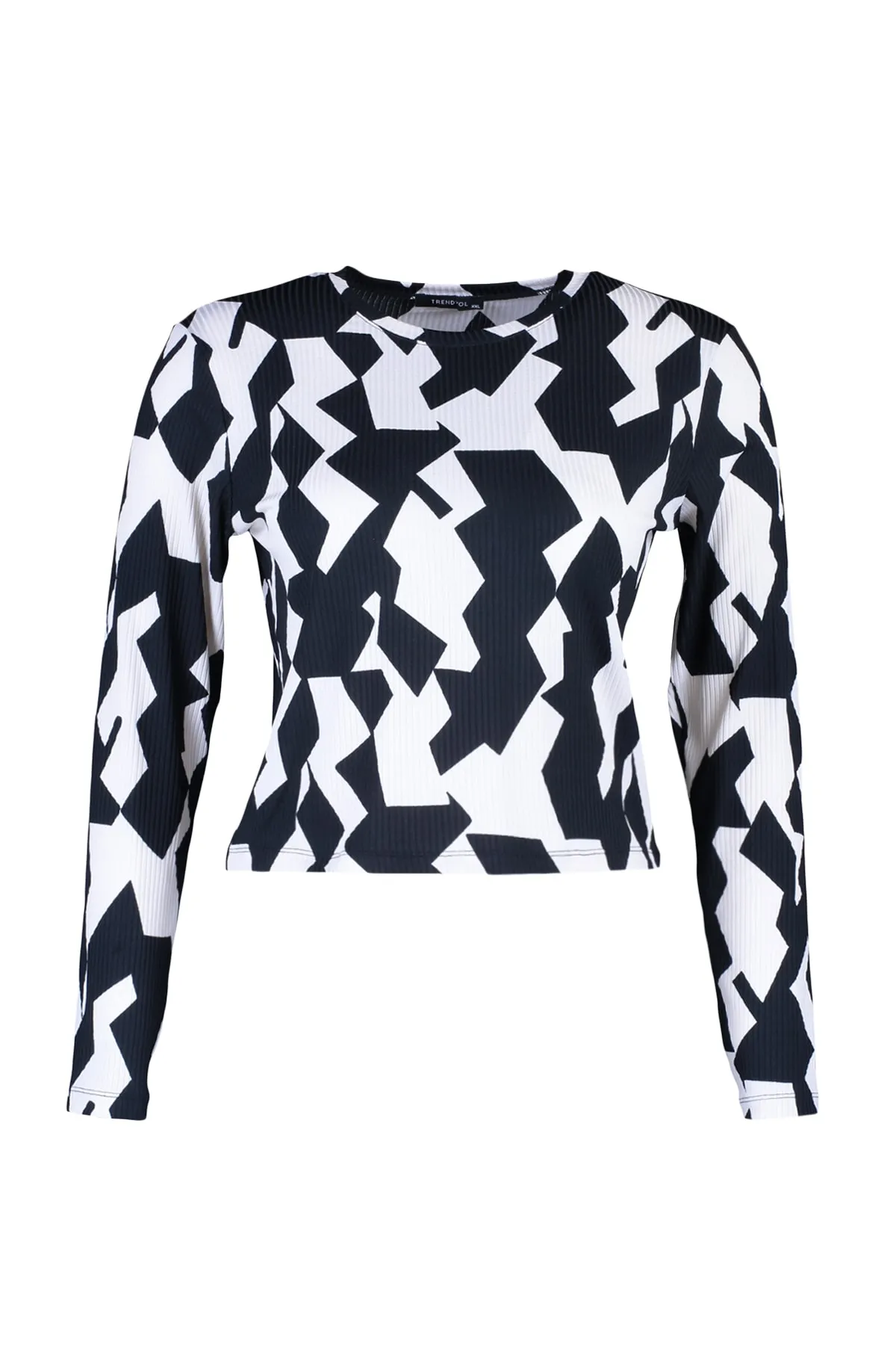 Trendyol Curve  Mehrfarbig gemusterte, figurbetonte Cord-Strickbluse TBBAW23AF00016
