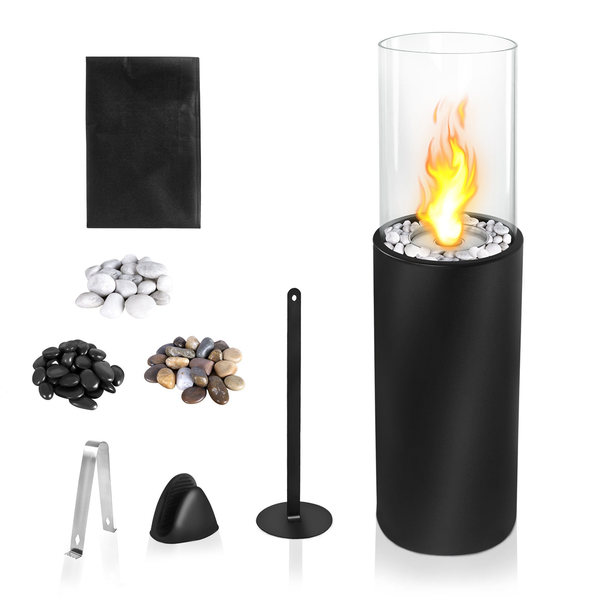 AUFUN Bioethanol Standkamin Bio Ethanol Kamin Feuersäule Kaminfeuer Zimmerkamin, (Runder / Rechteck / Quadrat, Bodenkamin, Terrassenkamin, Tischfeuer, Windlicht, Gartenfackel), Freistehender Bioethanolkamin für Indoor & Outdoor Chönes Flammenspiel