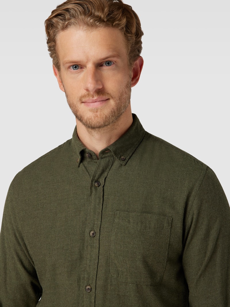 Regular Fit Freizeithemd mit Button-Down-Kragen Modell 'CLASSIC' in olivgrün meliert