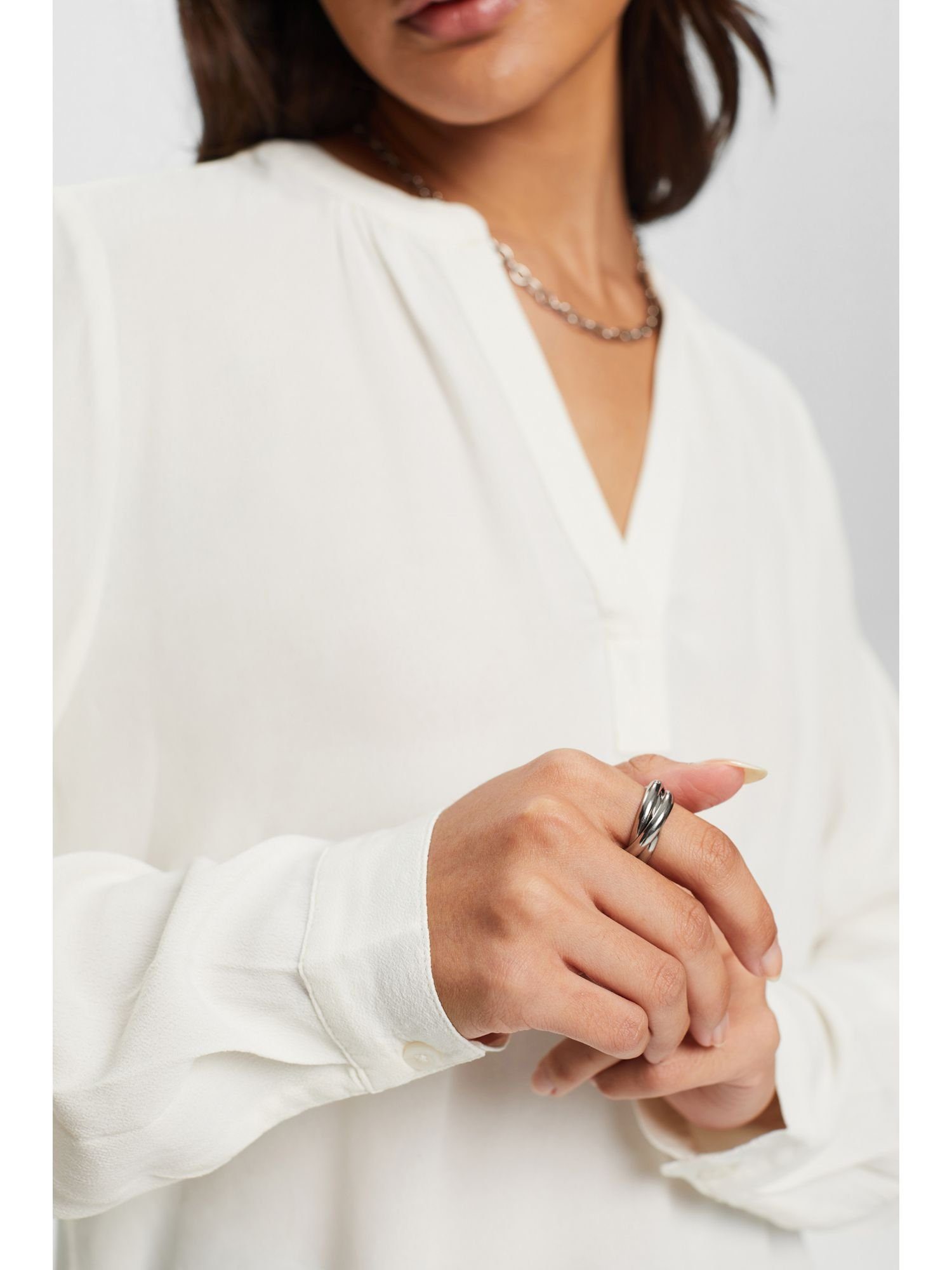 Esprit Langarmbluse Basic-Bluse mit V-Ausschnitt