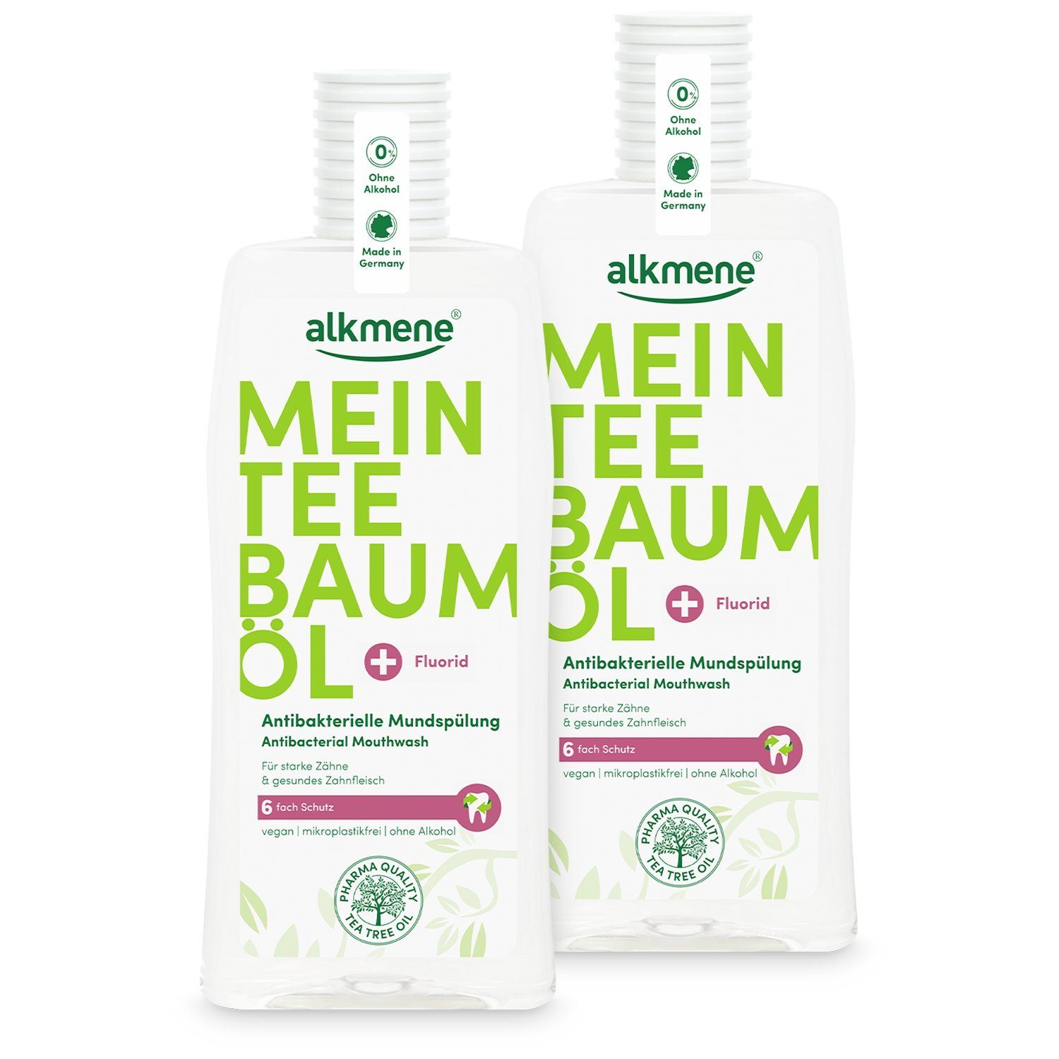 alkmene Munddusche 2x Teebaumöl antibakterielle Mundspülung 6fach Schutz - Mundwasser