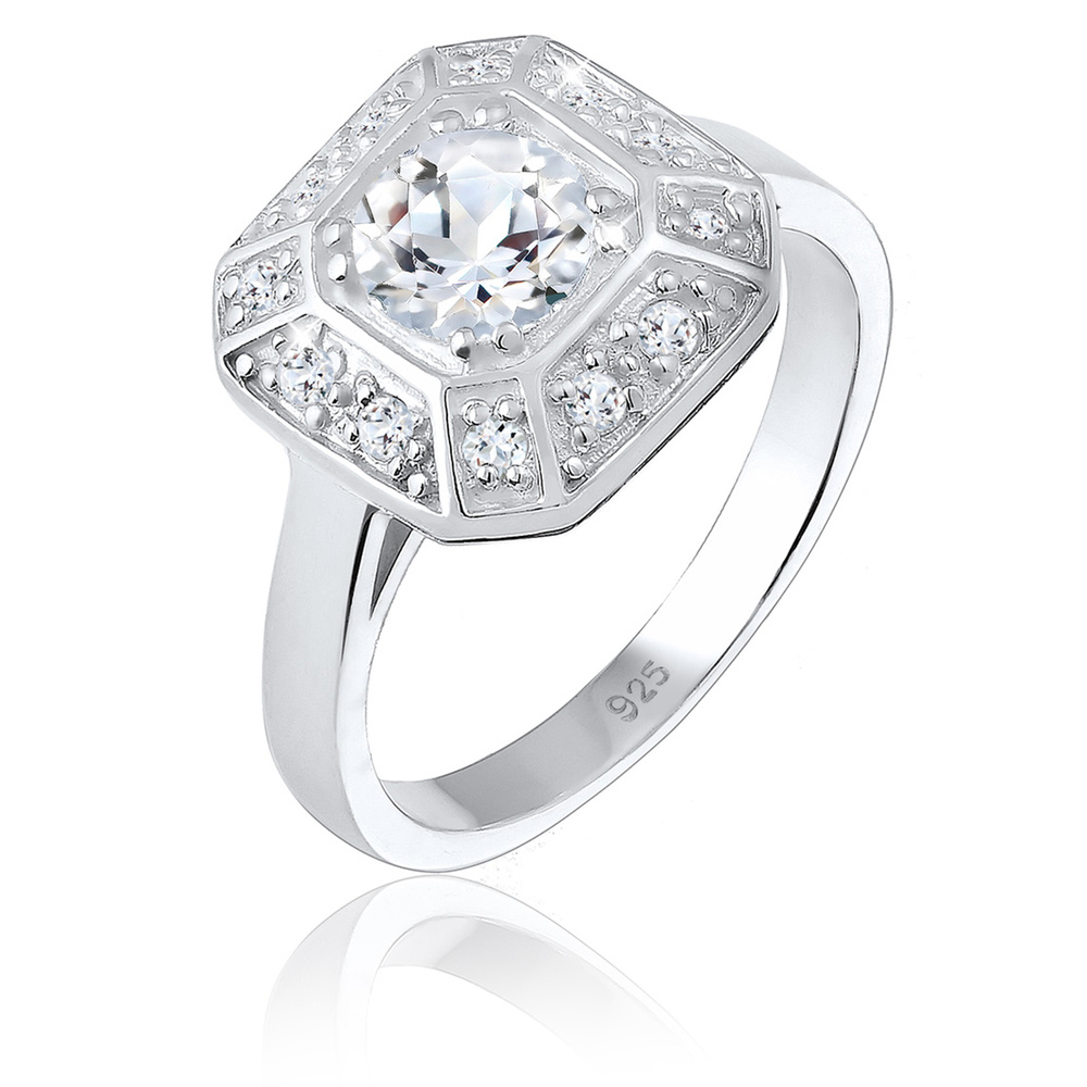 Elli PREMIUM Elli PREMIUM Bague Verlobungsring Glamour Funkelnd Topas 925 Silber Bague