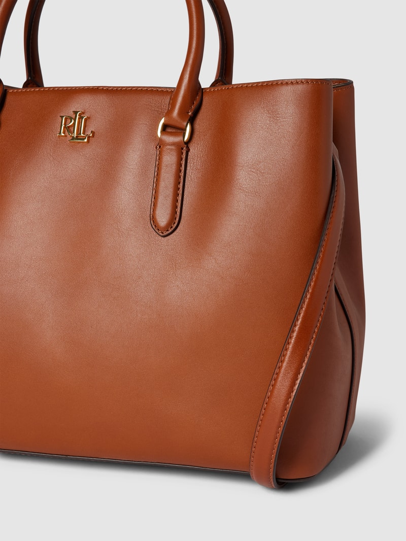 Satchel aus Leder mit Label-Applikation Modell 'MARCY' in cognac