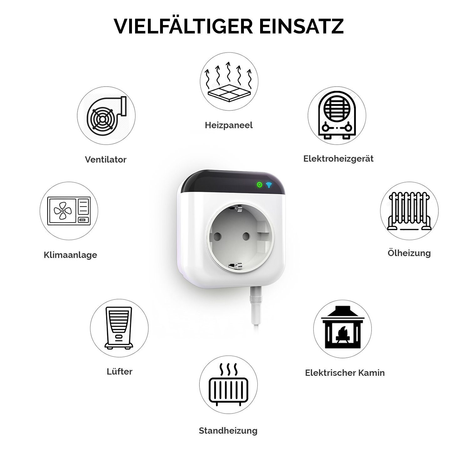 XCOAST Steckdosen-Thermostat Smartes WiFi Energiesparthermostat, Schukostecker Thermostat, max. 3450,00 W, Kein Hub nötig, Steuerung über Smart Life App, 1-St., Temperatursensor, Programmierbar, Alexa Sprachsteuerung, Fernbedienung, Zieltemperatur, Z