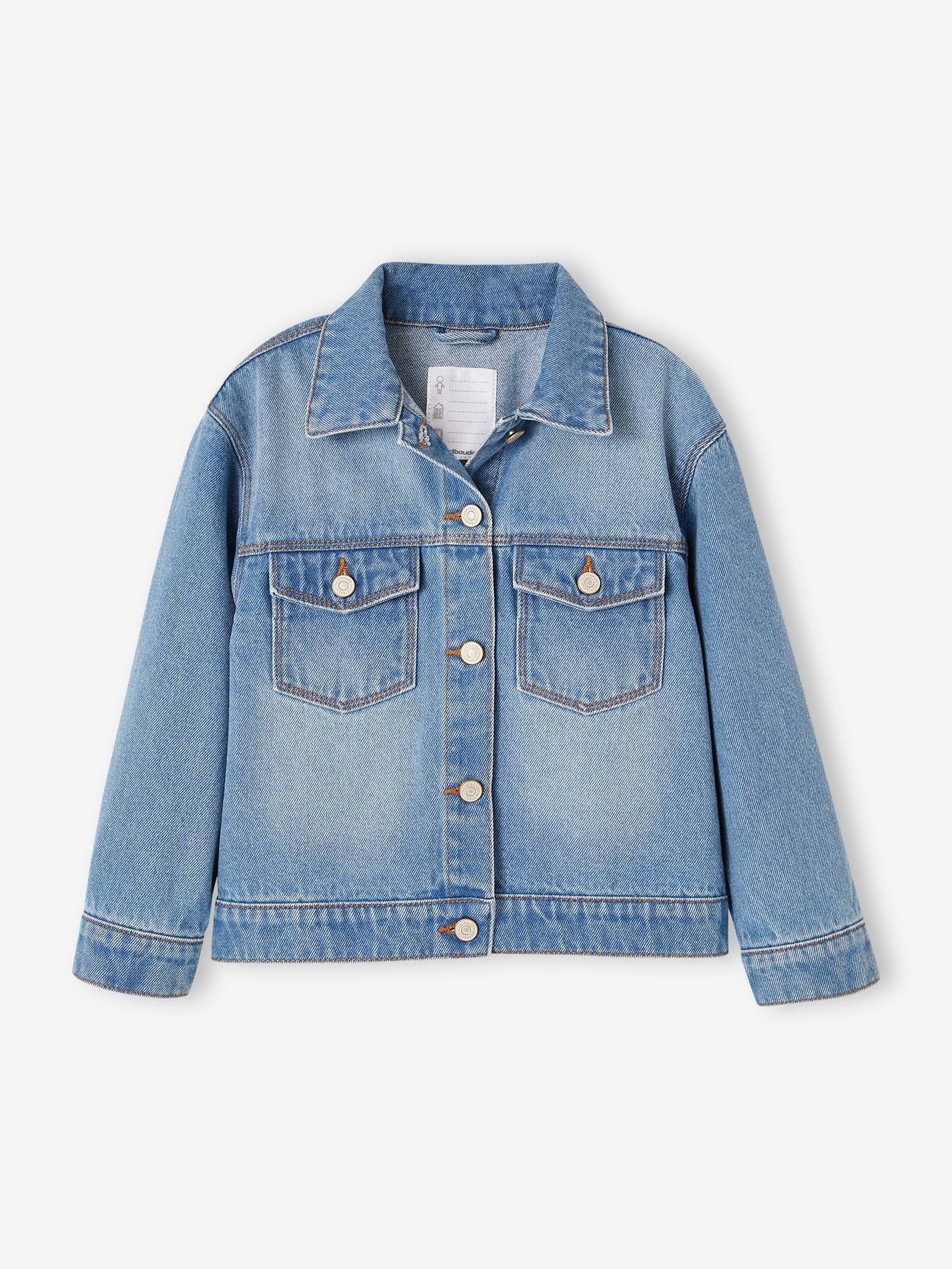 Veste en jean animation fleurs pop au dos fille stone