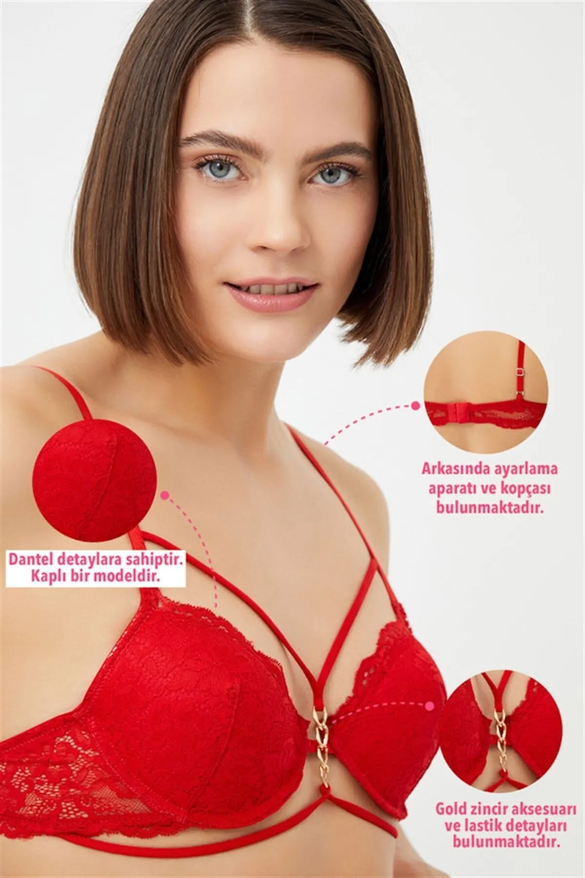 Cottonhill  Damen-BH mit rotem, mit Spitze überzogener Kette und detailliertem, verstellbarem Träger