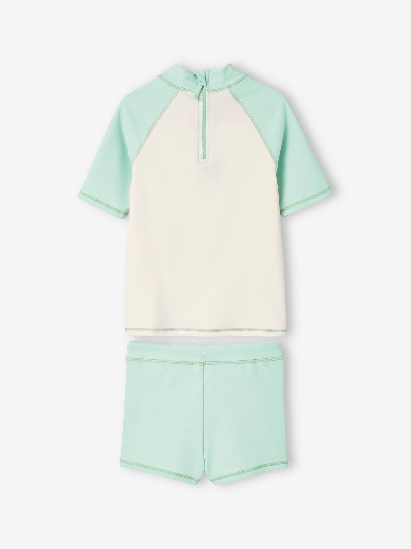 Ensemble de bain anti-UV garçon T-shirt + boxer vert d'eau