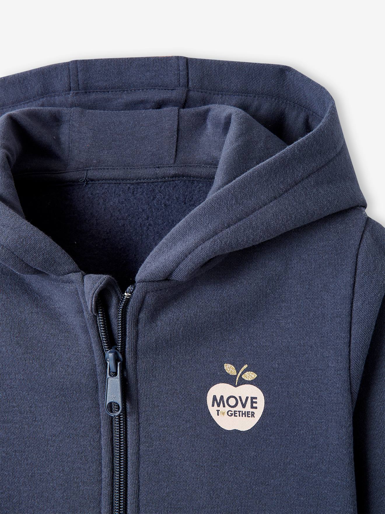 Sweat à capuche zippé sport Basics fille. bleu