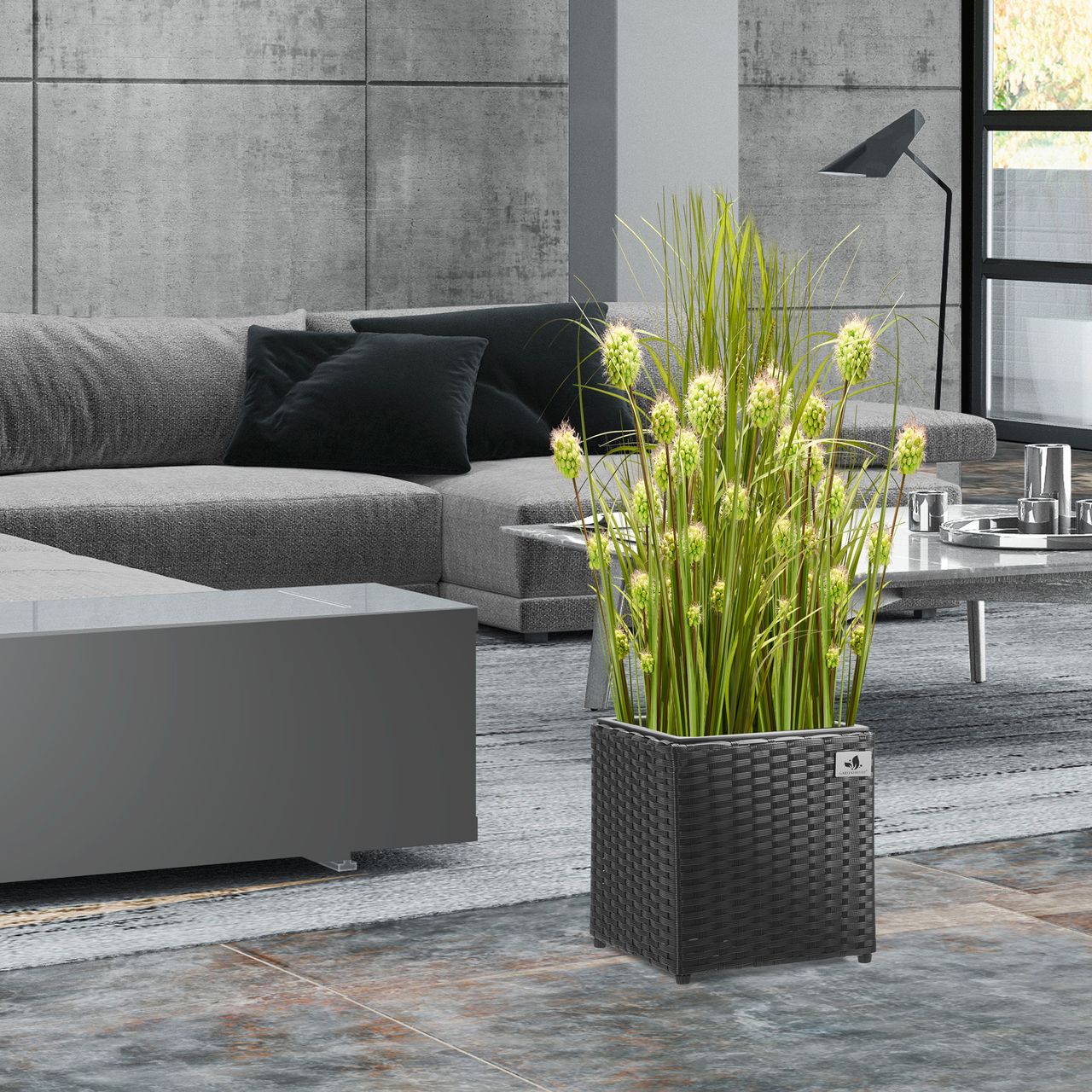 Weles Pflanzkübel Polyrattan 28 x 28 x 28 cm, für Innen und Außen, Kunststoffeinsatz, 4-Faser schwarz