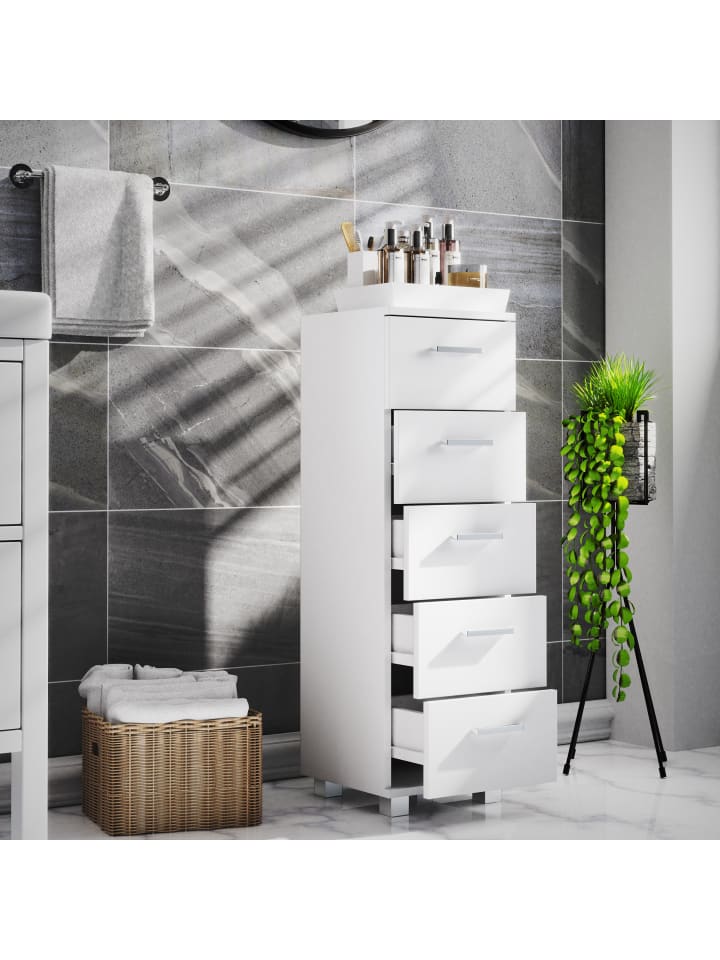 VCM  Holz Badmöbel Schubladen Badschrank Kommode Zalo M in Weiß günstig kaufen onesize