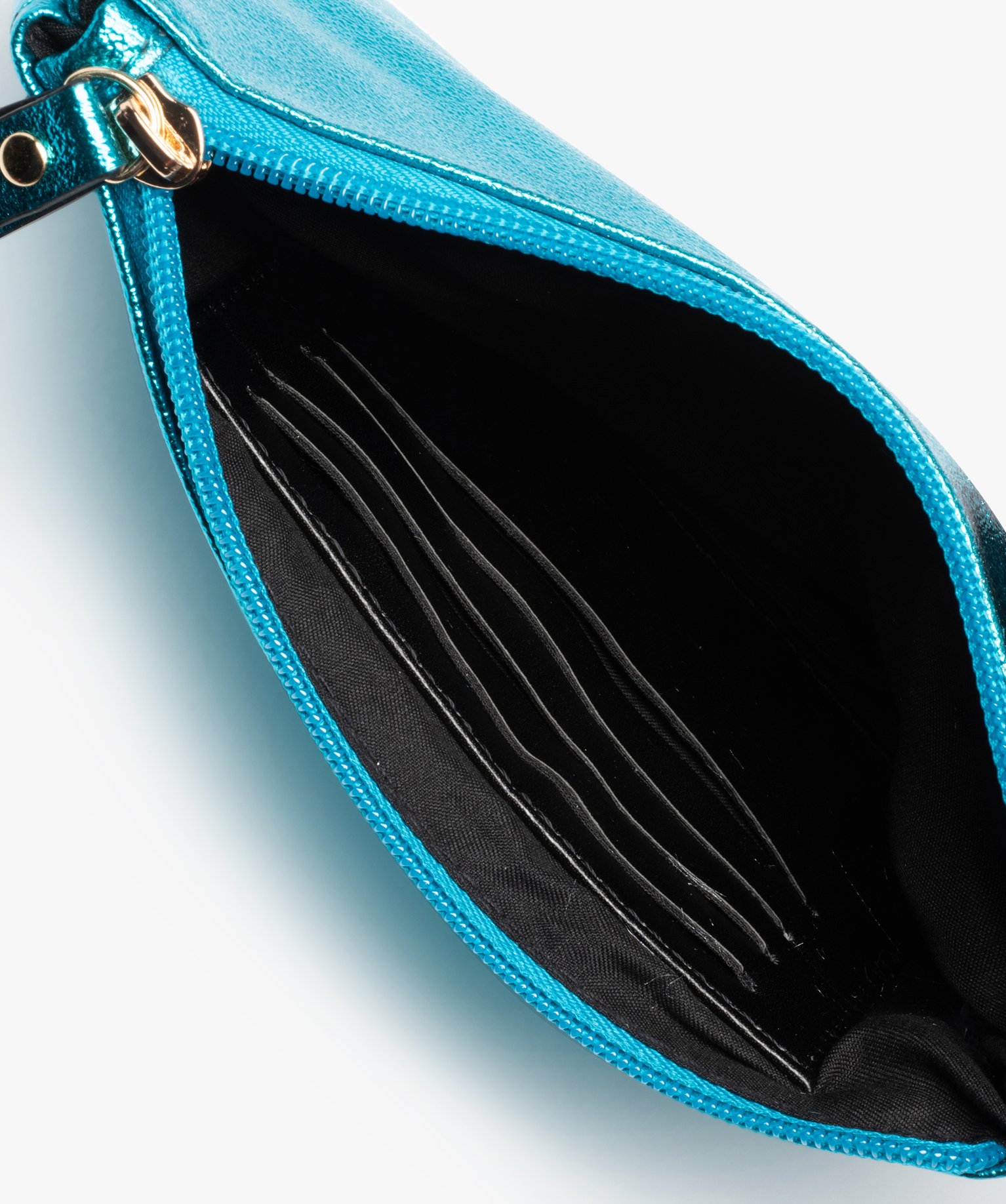 Pochette femme zippée et métallisée à bandoulière amovible turquoise | GEMO