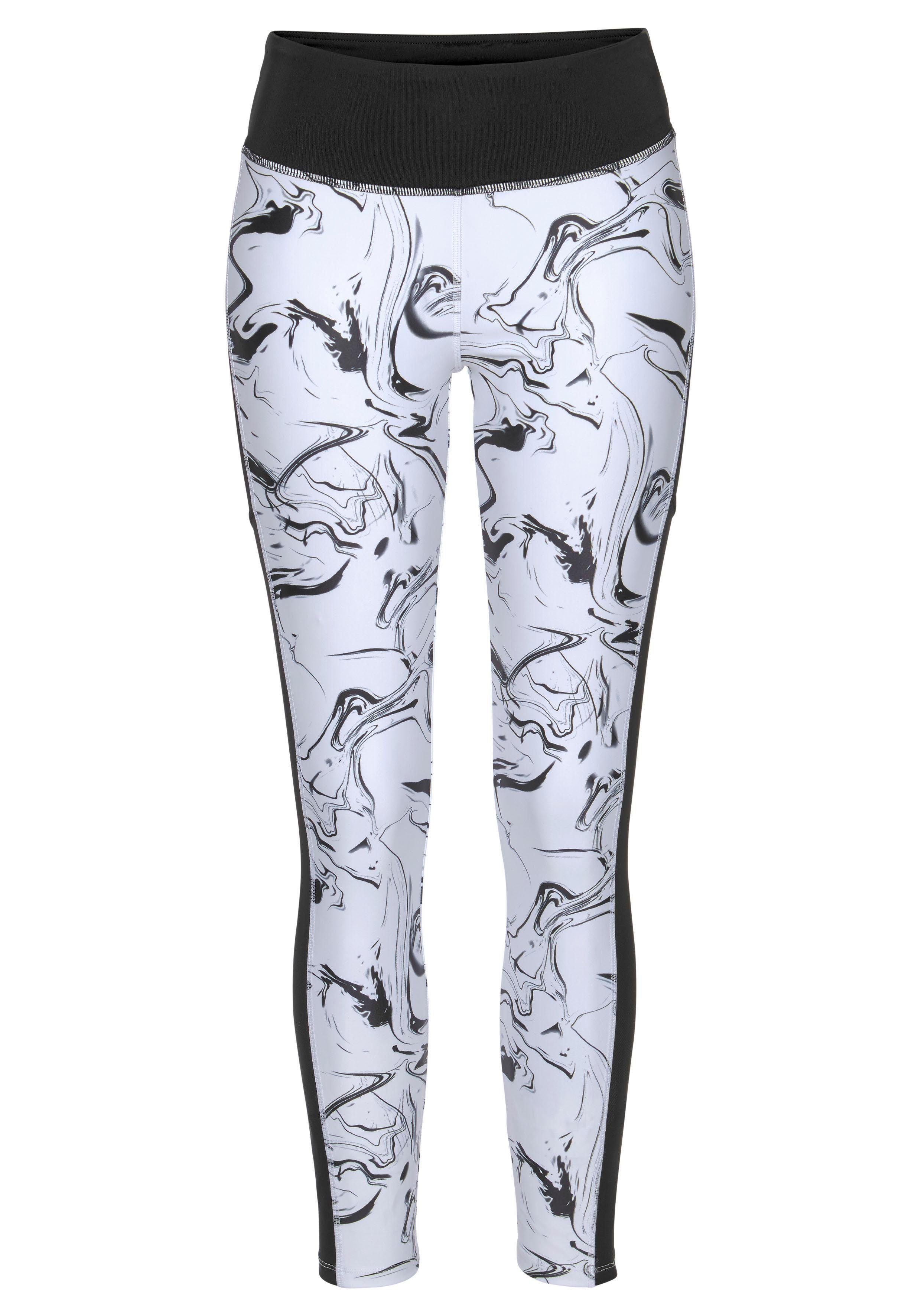 LASCANA ACTIVE Leggings White Marble im Marmor-Muster mit Seitenstreifen