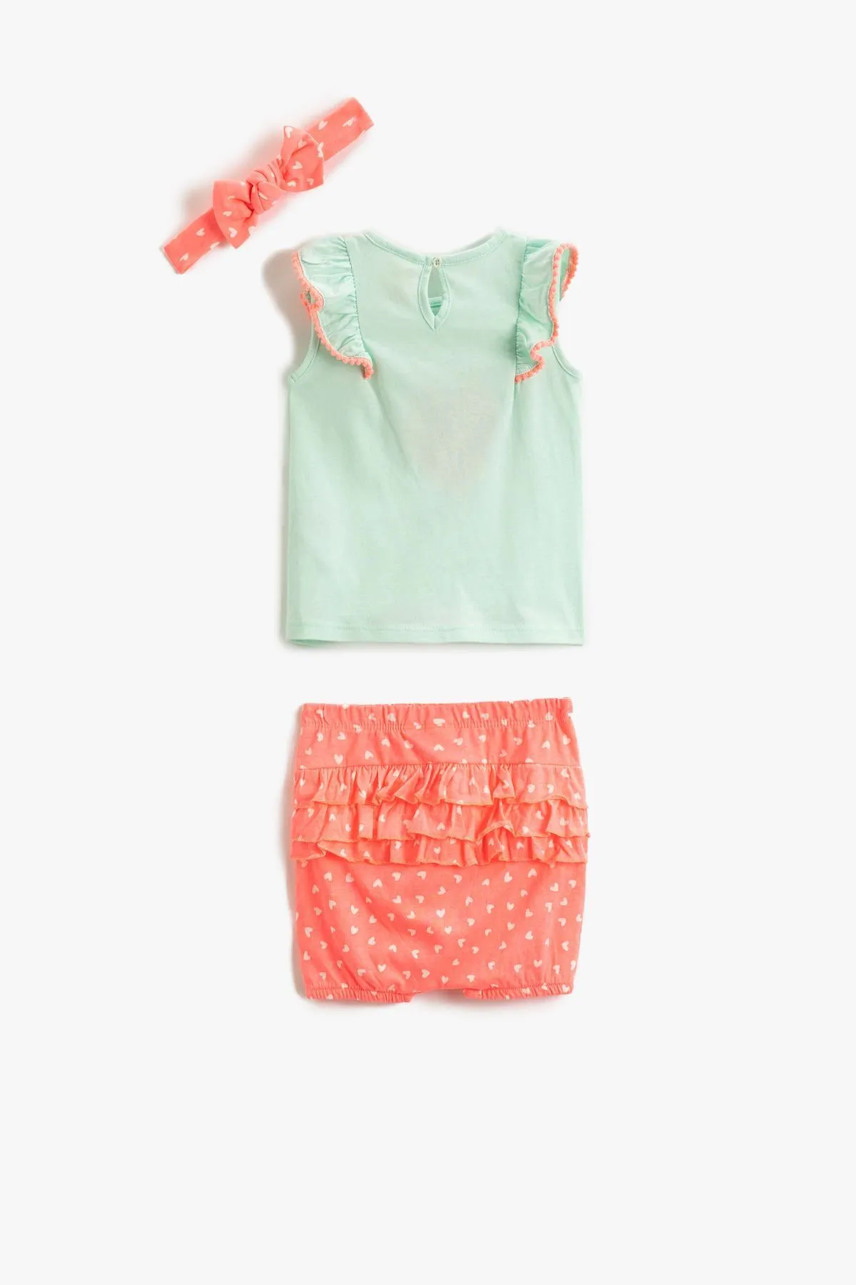 Koton  Rüschen-T-Shirt – Set aus Shorts und Stirnband, Erdbeere bedruckt mit Applikationsdetails