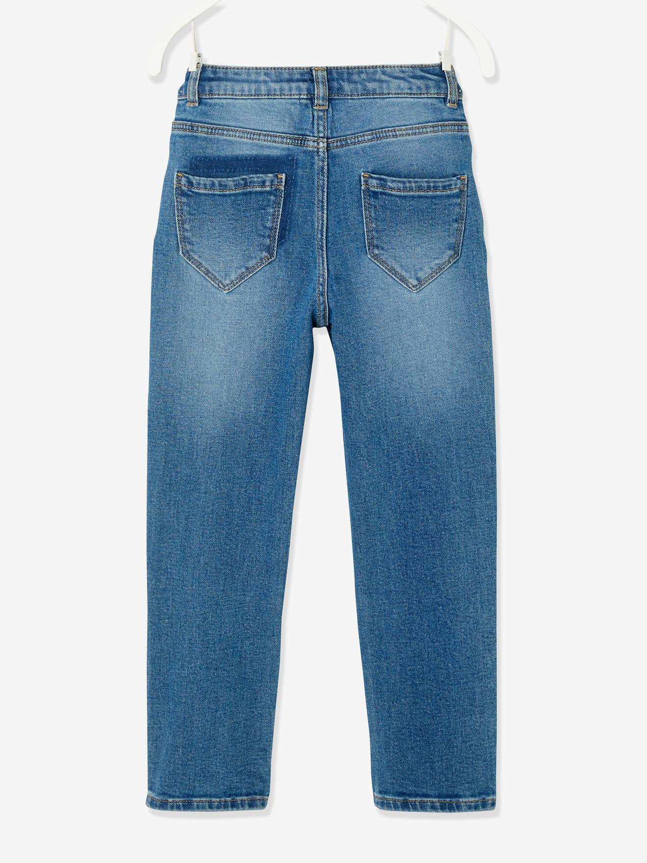 Jean droit effet patchs fille stone