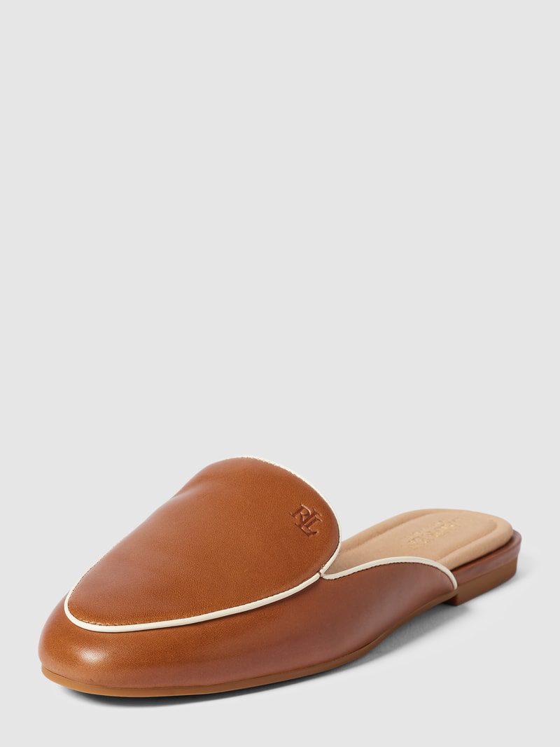 Pantoletten aus Leder mit Label-Detail Modell 'ALIANA' in cognac