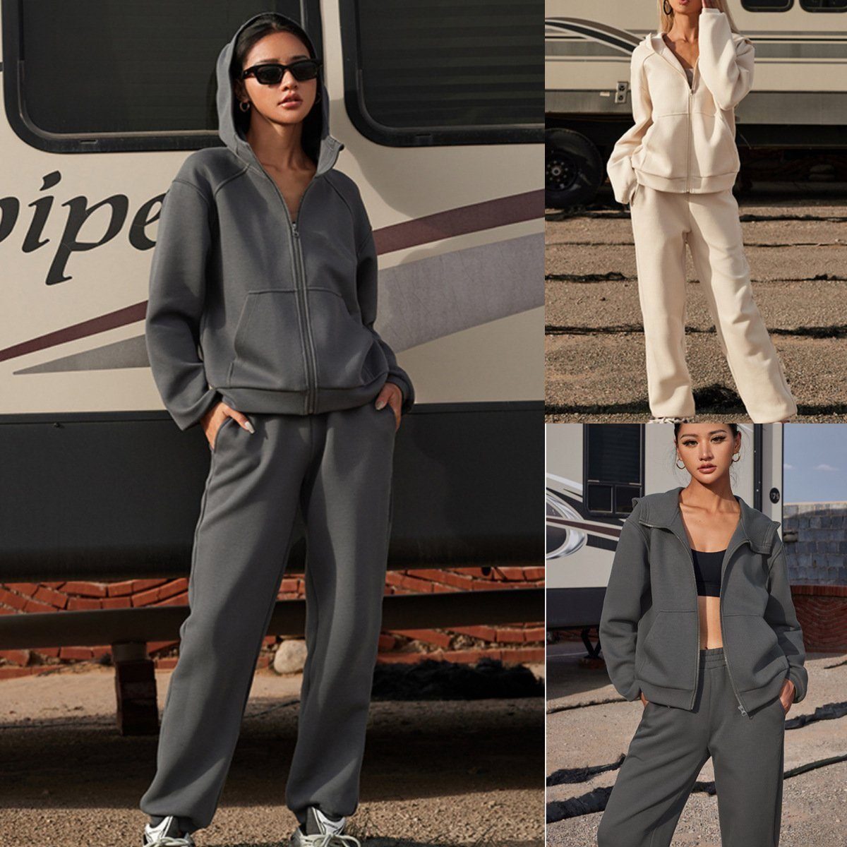 YYV Jogginganzug ogginganzug Damen Set Trainingsanzug Zweiteiler Frauen Sport Anzug, Freizeitanzug Kapuzenjacke&Sporthose,Loungewear für entspannte
