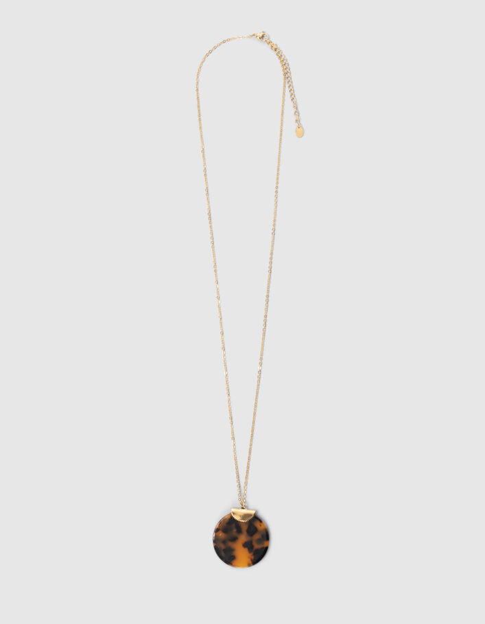 Sautoir long pendentif marron façon écailles Femme