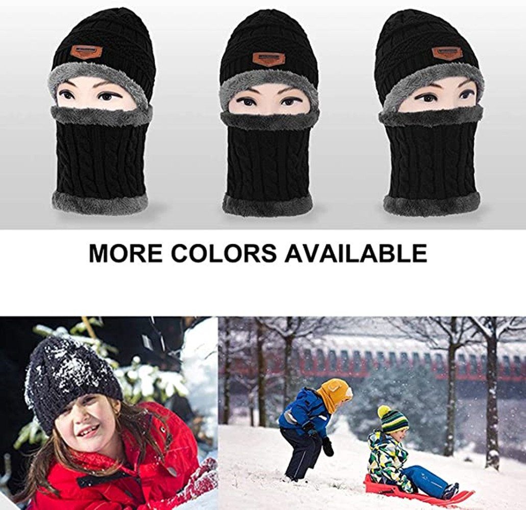 XDeer Mütze & Schal Kinder Wintermütze-Schal Set,Schlauchschal mit Fleecefutter Strickmütze,Wärme Beanie Mütze,für Kinder 5-14 Jahre