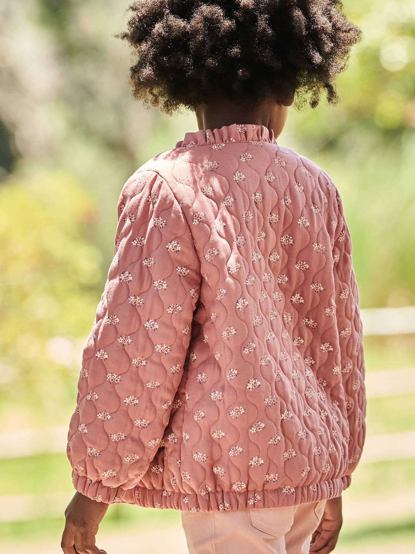 Veste matelassée imprimée fleurs fille tomette