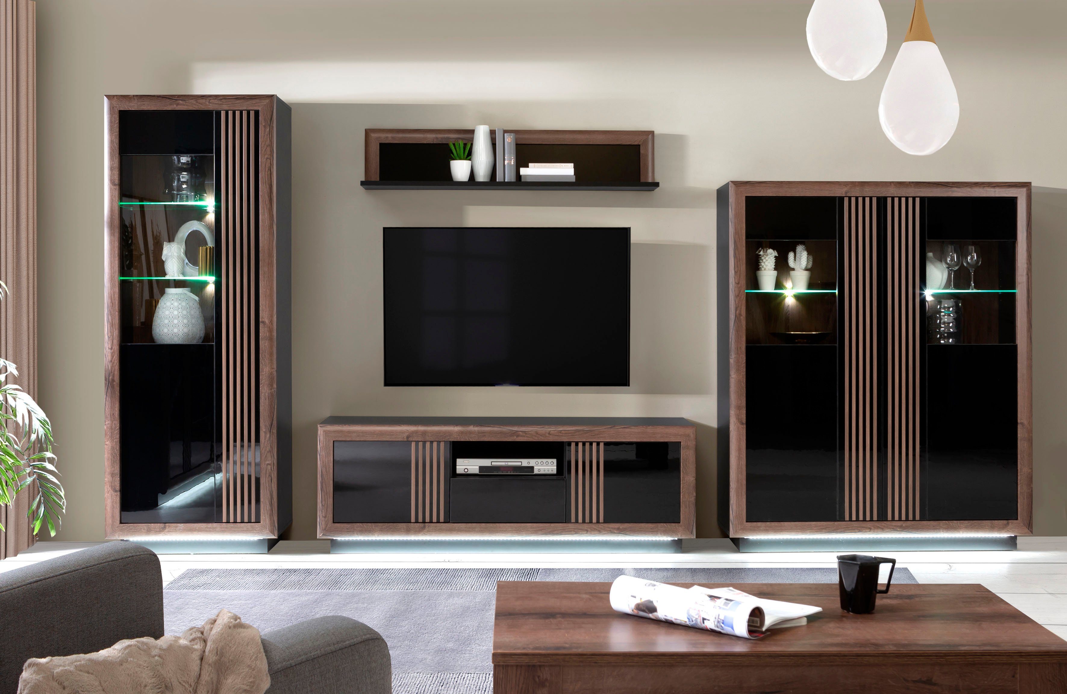 FORTE Highboard Savona, Höhe 197 cm, inkl. Lichtleiste im Sockel