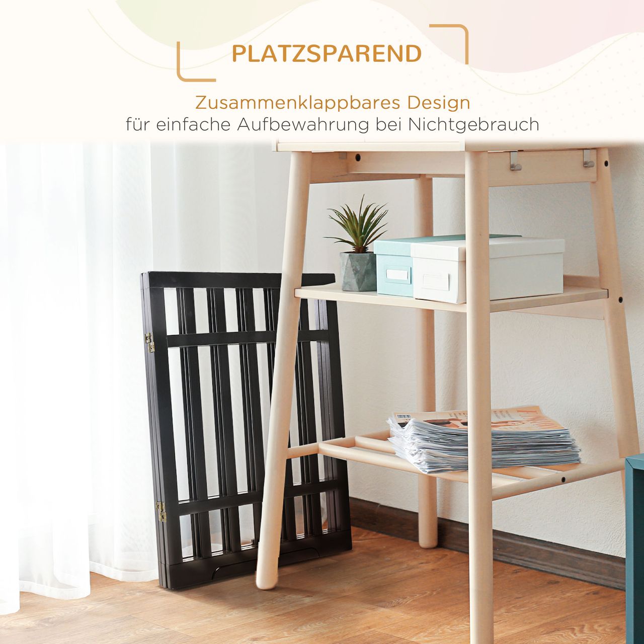 PawHut Absperrgitter Hunde, klappbares Hundegitter aus Holz, Türschutzgitter