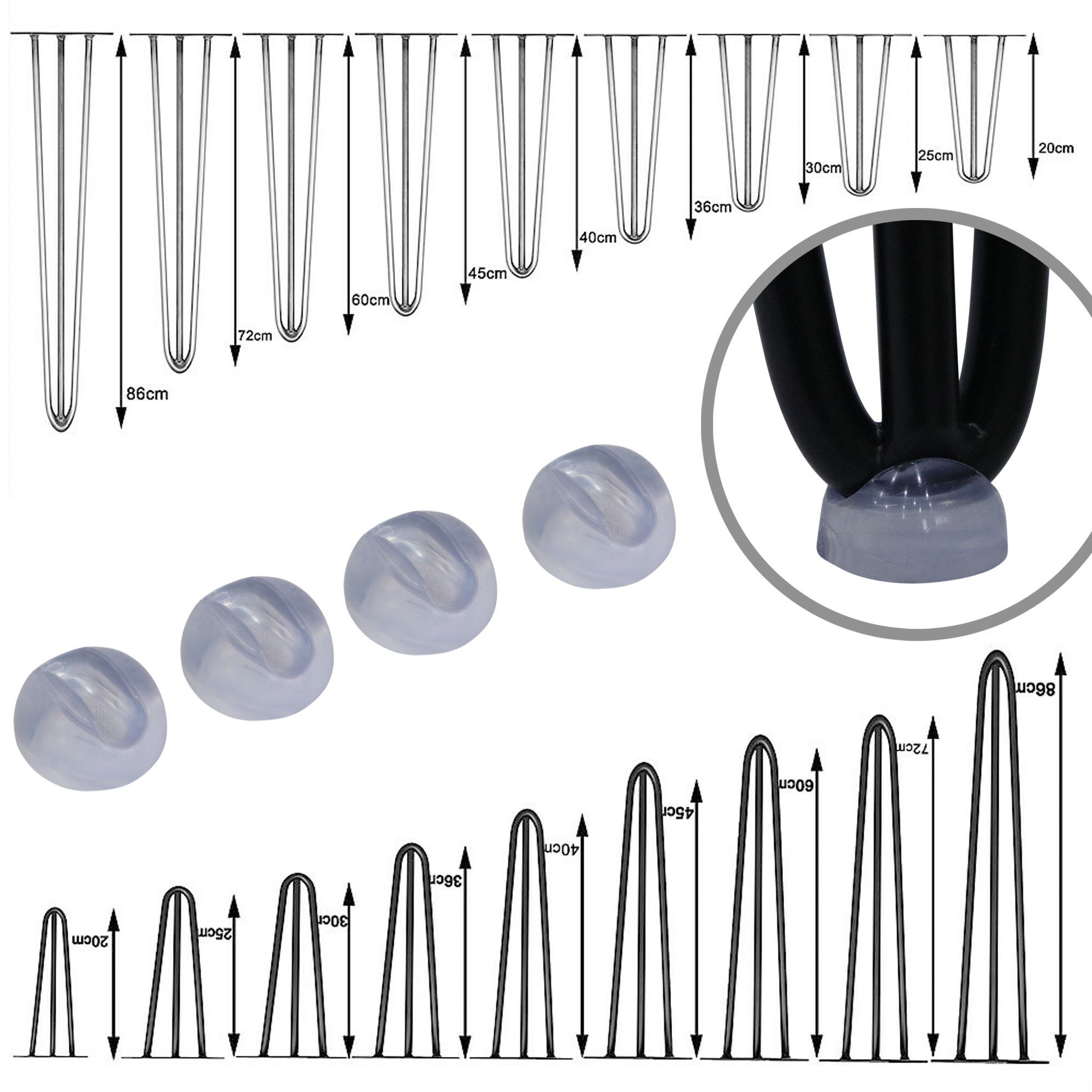 Mucola Tischbein Tischbeinschoner Bodenschutz 4er Set Hairpin 12mm Schwarz Transparent, Rutschfest