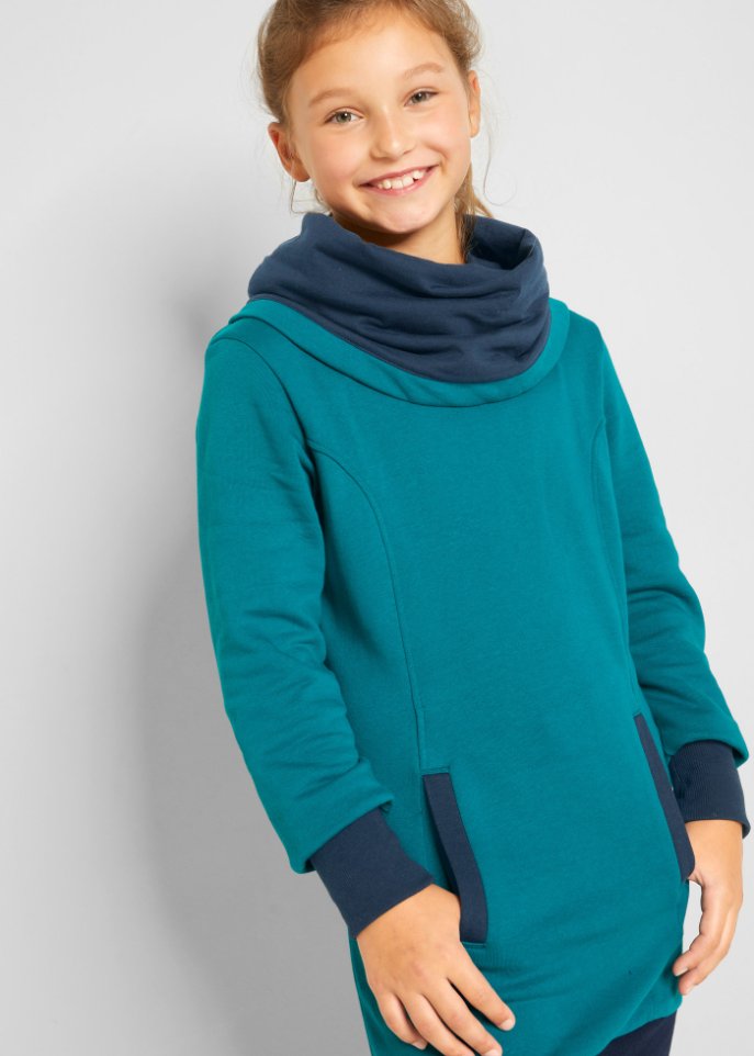 Mädchen Sweatkleid mit großem Kragen aus Bio-Baumwolle