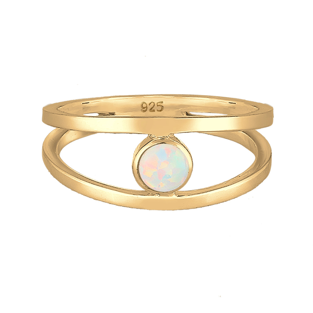 Elli Elli Bague Femmes Opale Synthétique à Double Sein en Argent Sterling 925 Bague
