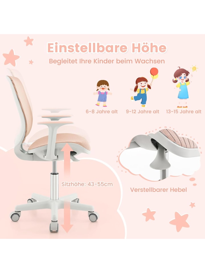 COSTWAY Schreibtischstuhl ab 6 Jahren in Rosa günstig kaufen onesize