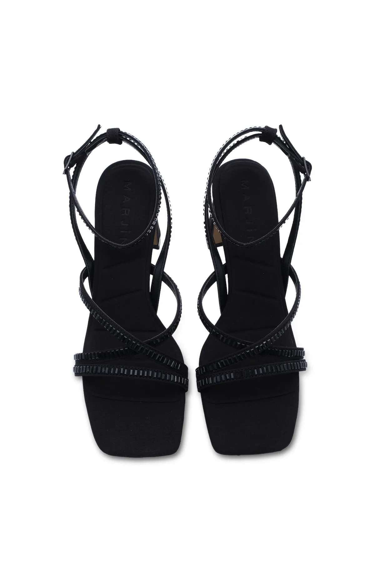 Marjin  Damen-Abendkleid-Sandalen mit Absatz und stumpfer Spitze und Knöchelriemen, Gınles, schwarz