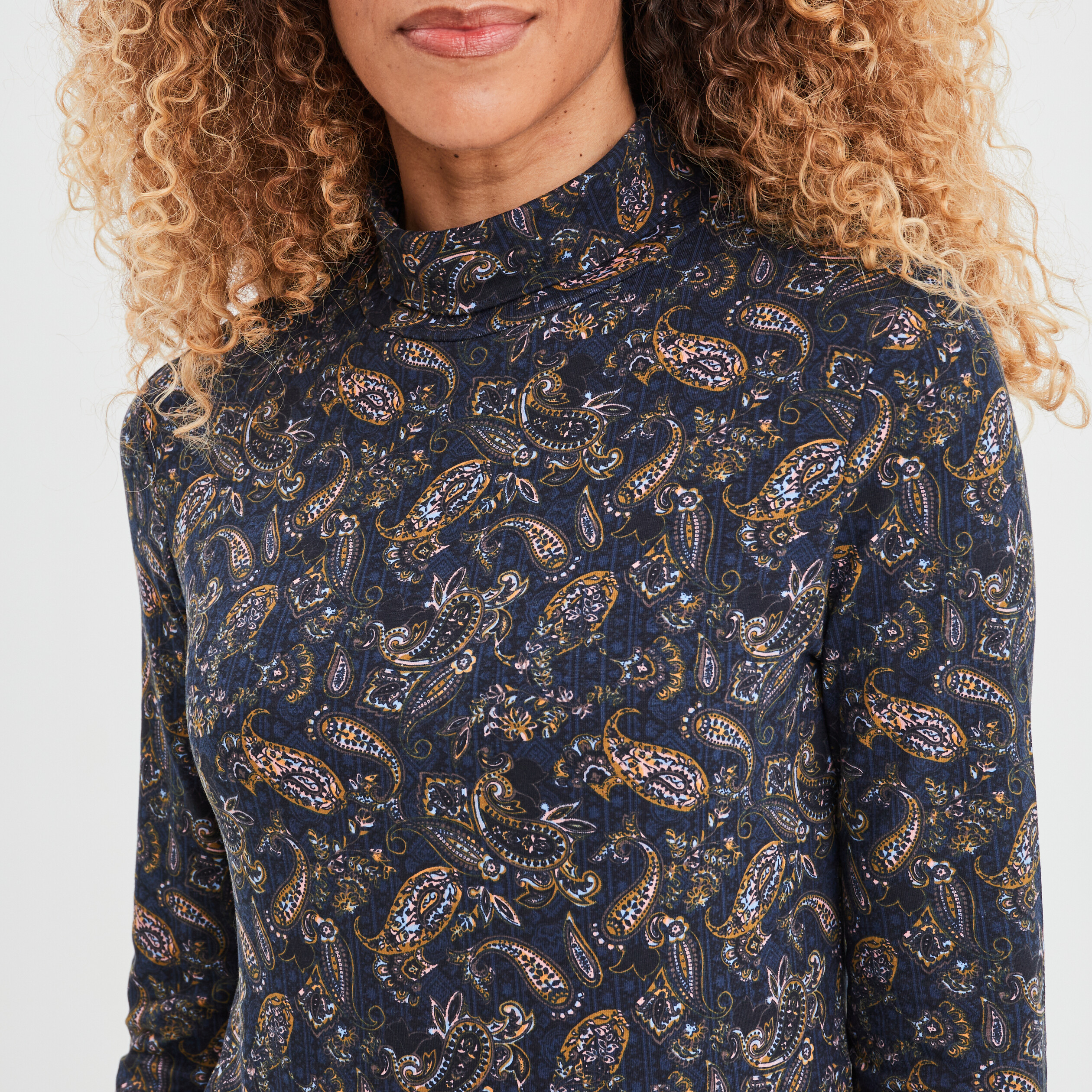 T-shirt col roulé manches longues bleu foncé femme | La Halle