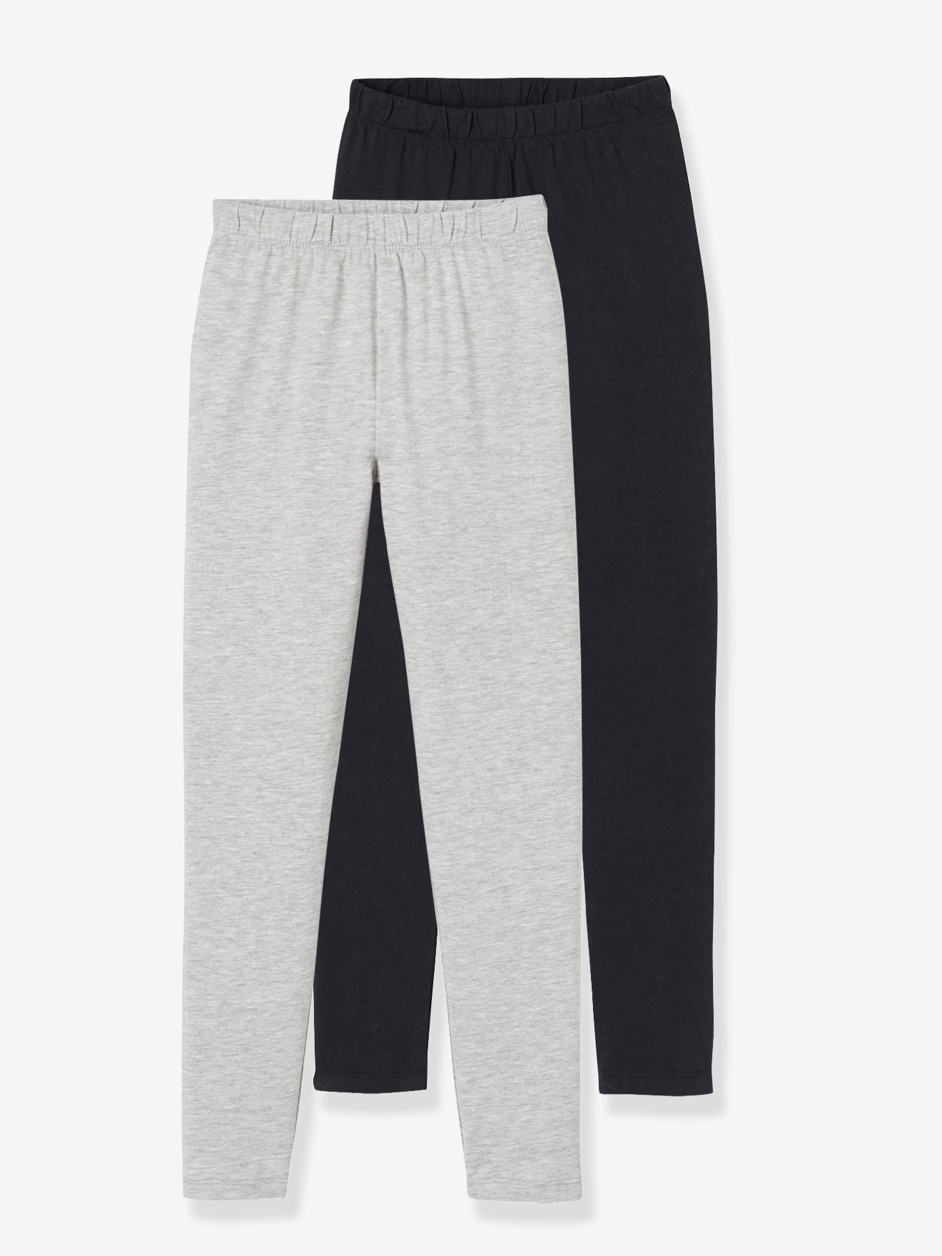 Vertbaudet 2er-Pack Leggings für Mädchen BASIC Oeko-Tex - schwarz+grau meliert