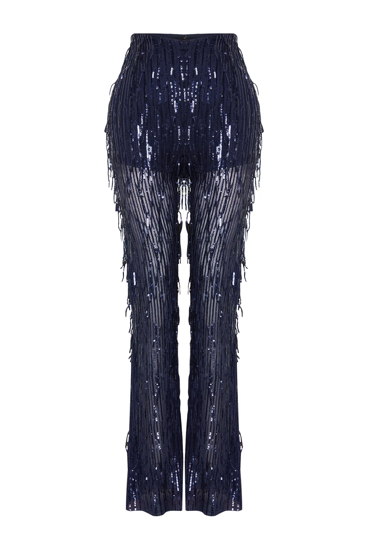 Trendyol Collection  Marineblaue, mit Pailletten besetzte Strickhose mit weitem Bein TPRSS24PL00000