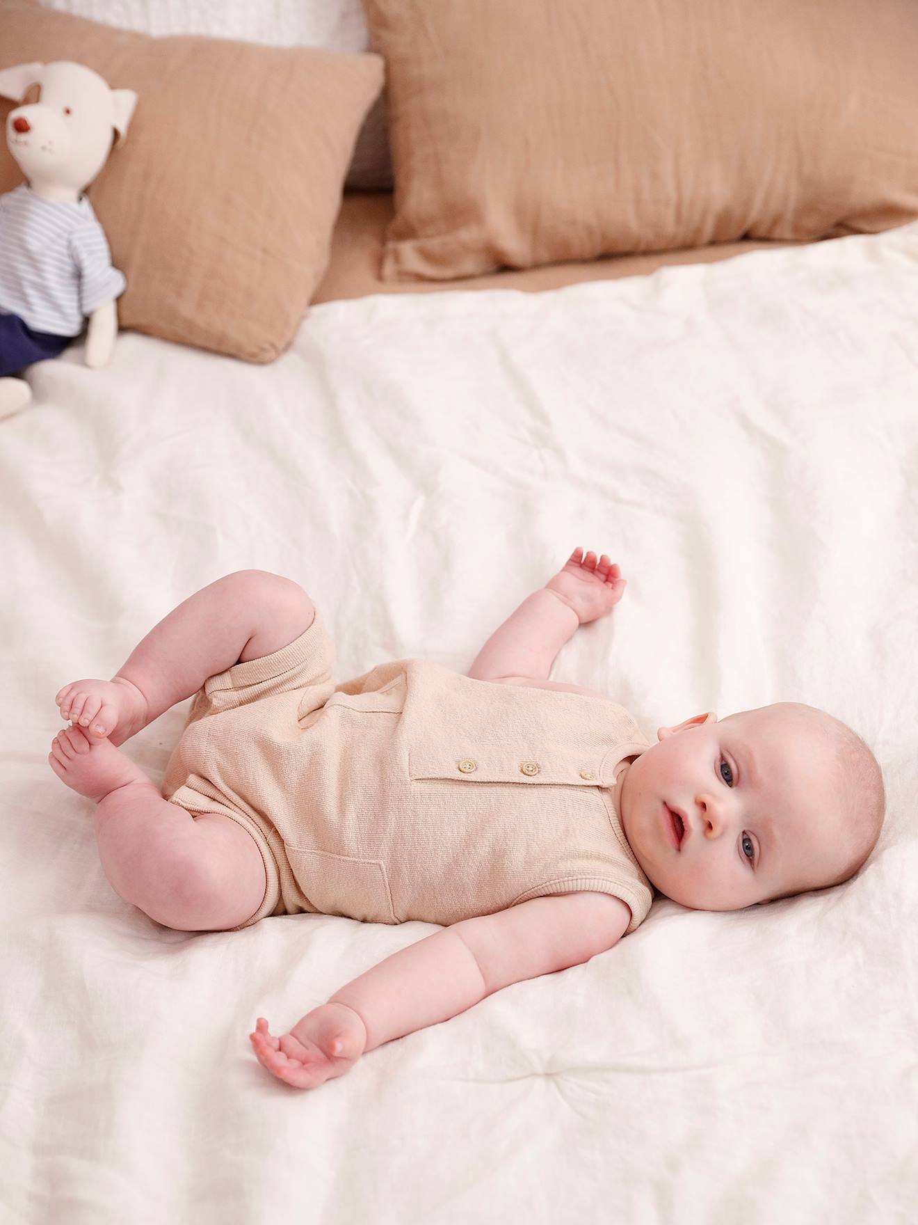 Vertbaudet Baby Kurzoverall Oeko-Tex - beige