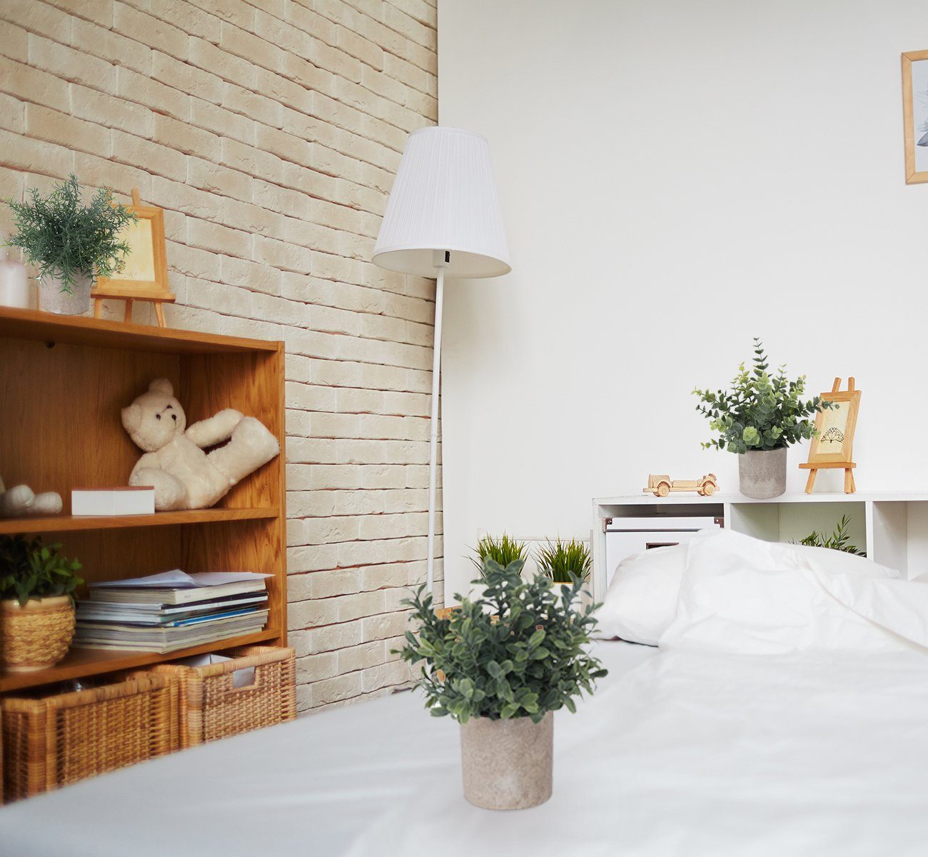 Künstliche Zimmerpflanze 3 Stück Mini Kunstpflanzen mit Töpfen Eukalyptus Rosmarin Babysbreath, Homewit, Tischdeko Haus Balkon Büro Deko