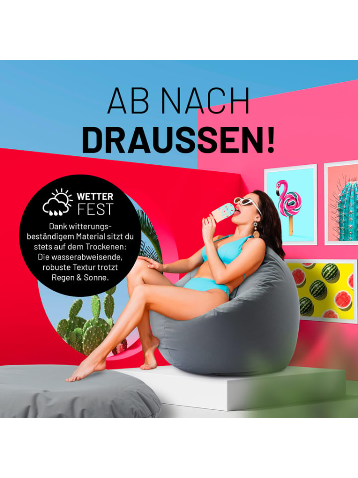 Lumaland Indoor/Outdoor-Sitzsack Runder 2in1 Sitzsack 300l  120x80x75cm - Grau günstig kaufen onesize