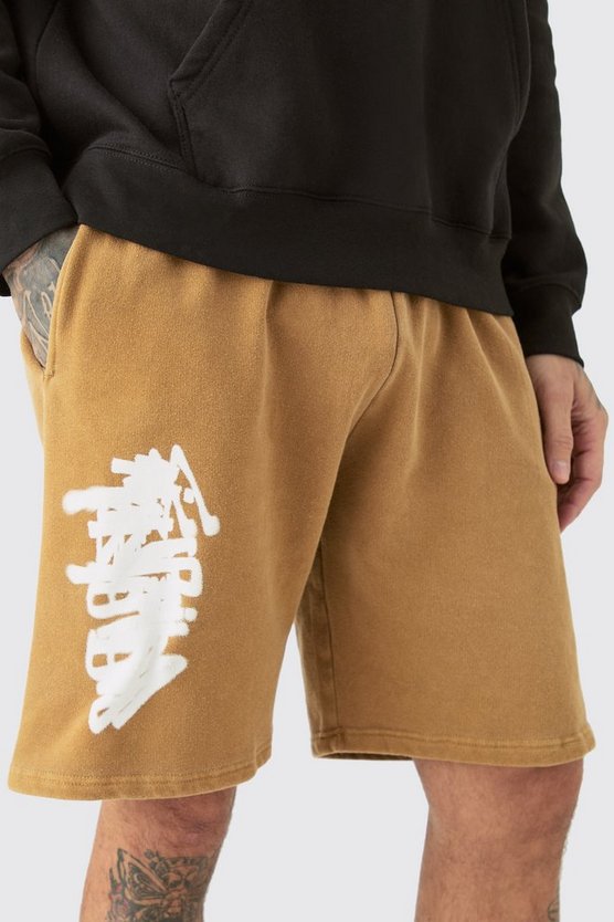 Tall lockere Jersey-Shorts mit Graffiti-Print