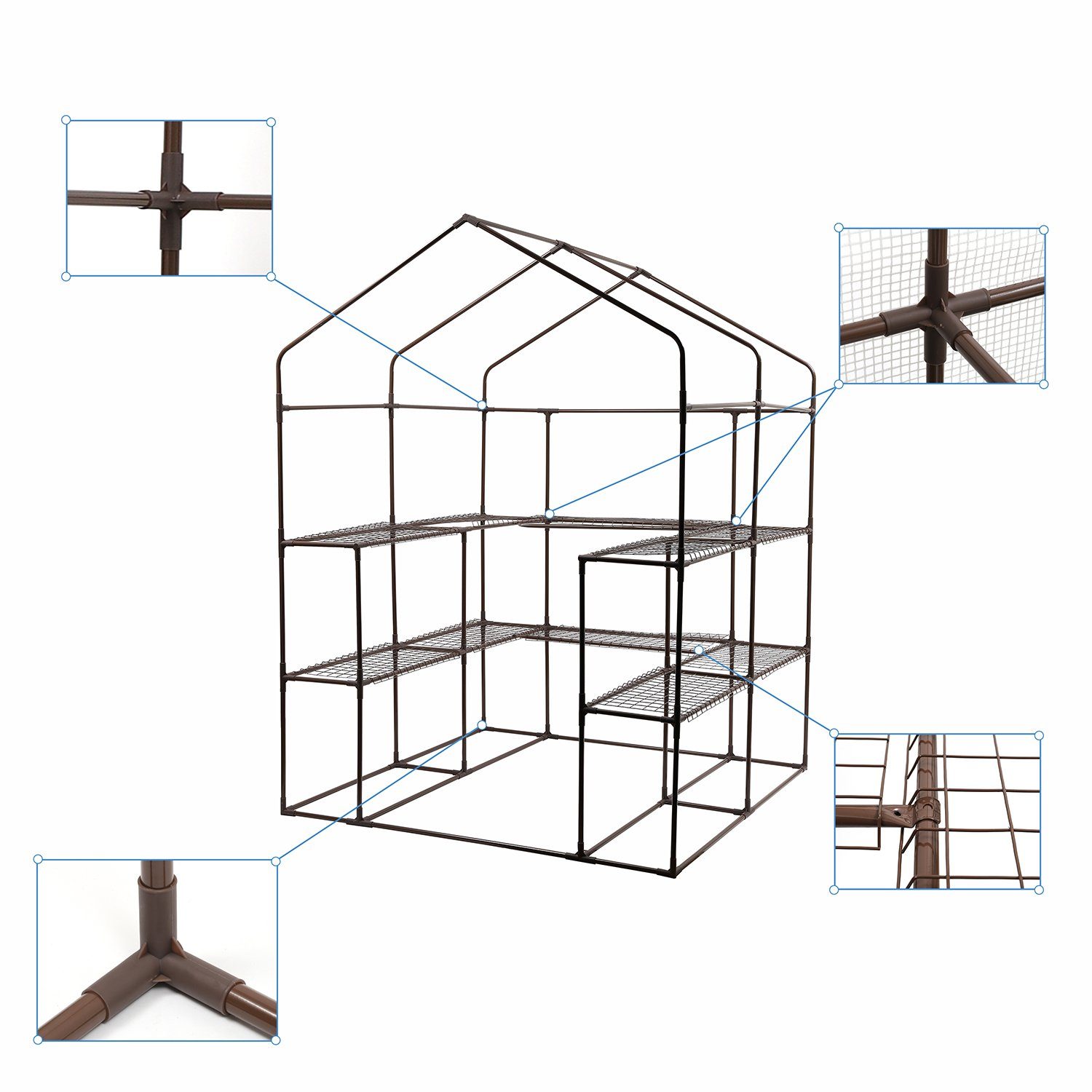 Sekey Gewächshaus Begehbares Foliengewächshaus mit 10 Regalebenen, Treibhaus für Garten, 143 x 143 x 195 cm Tomatenhaus Winterfest Gewächshaus mit Tür, Fenster
