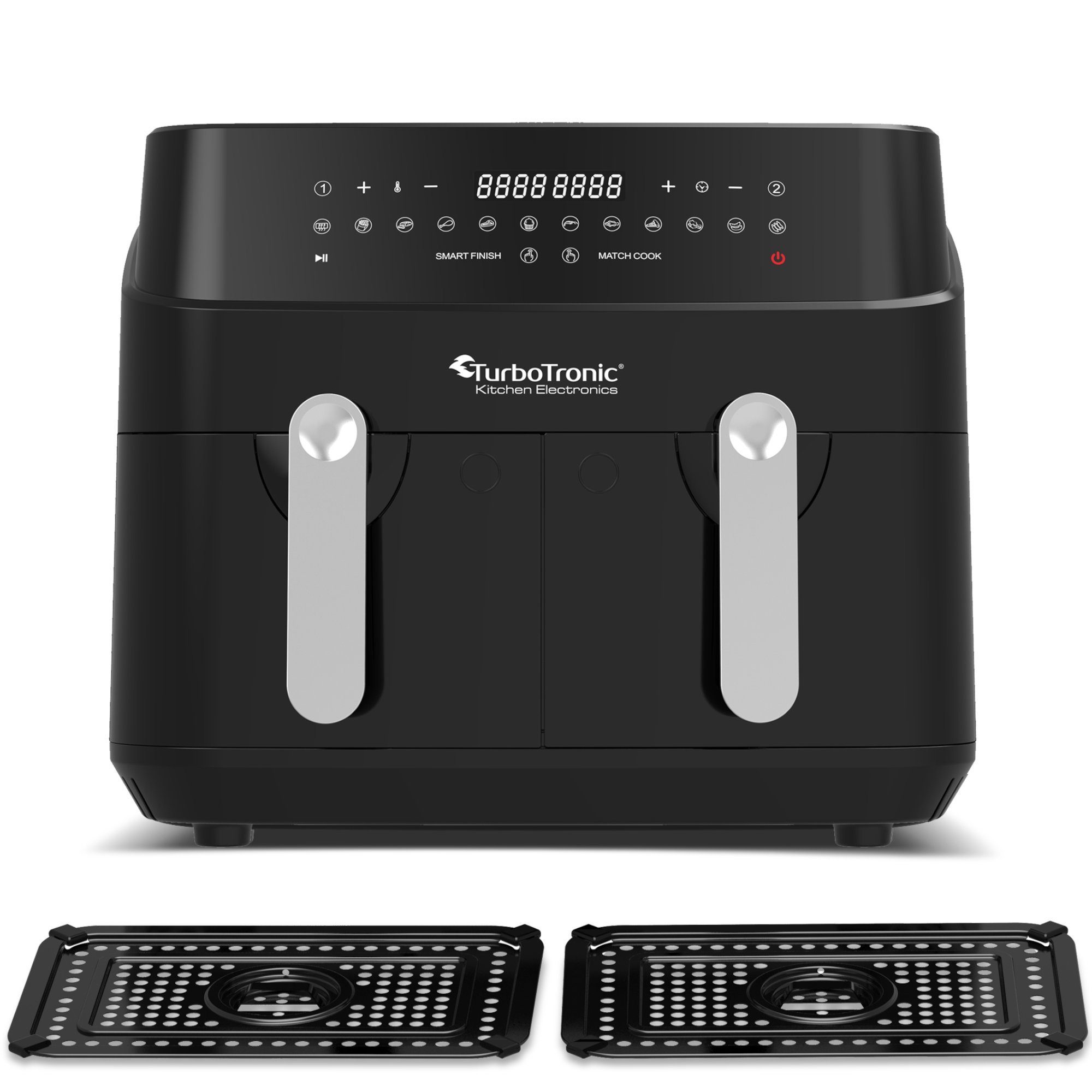 TurboTronic by Z-Line Heißluftfritteuse XXL Doppelkammer 2x 4,5 Liter, 50°C - 200°C, Power, dual, Camping, 3200 W, 12 Programme Fritteuse ohne Fett, digitaler doppel Airfryer Fettfrei